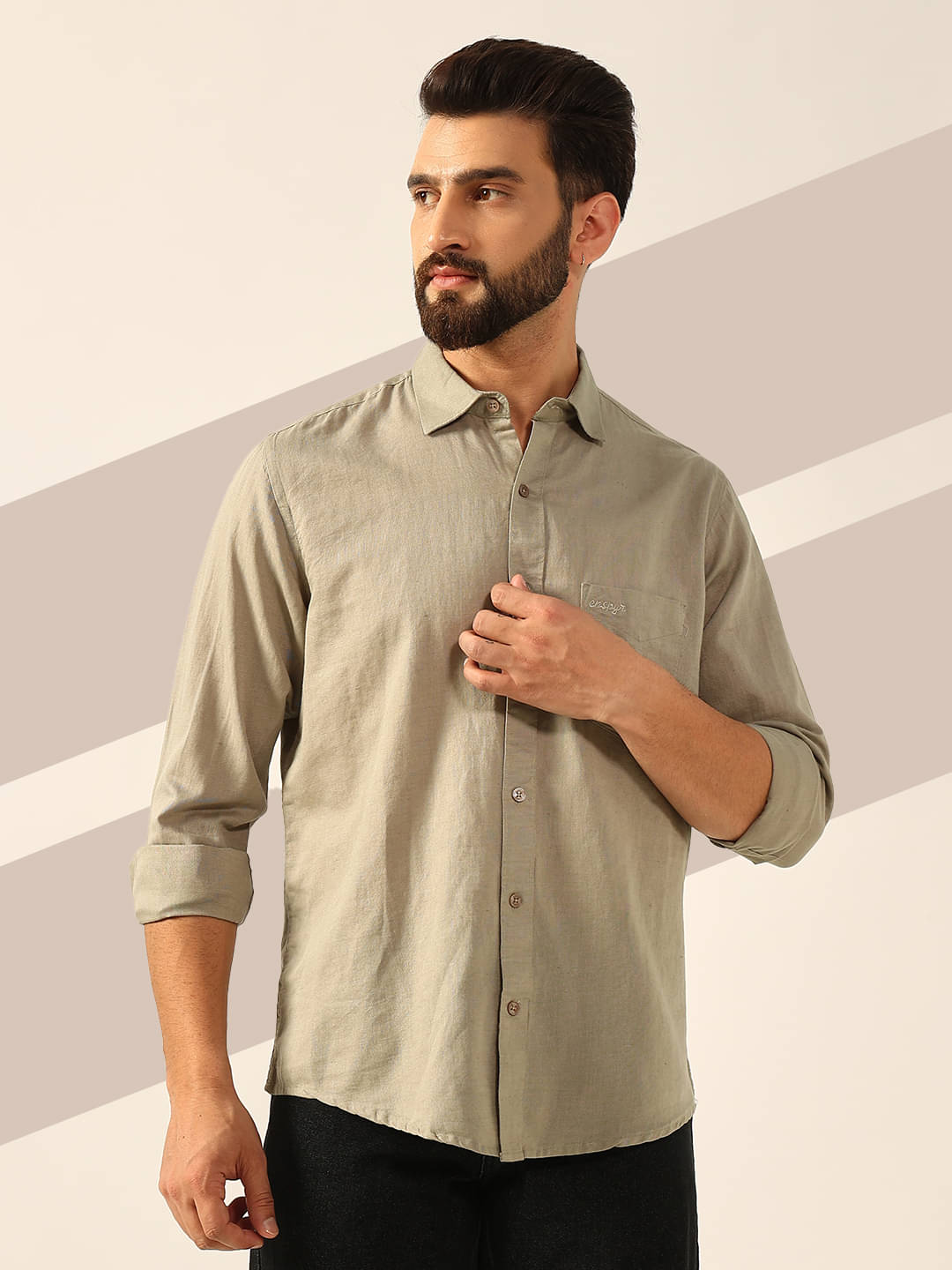     			ENSPYR 100% Cotton Regular Fit Solids Full Sleeves Men's Casual Shirt - Beige ( Pack of 1 )