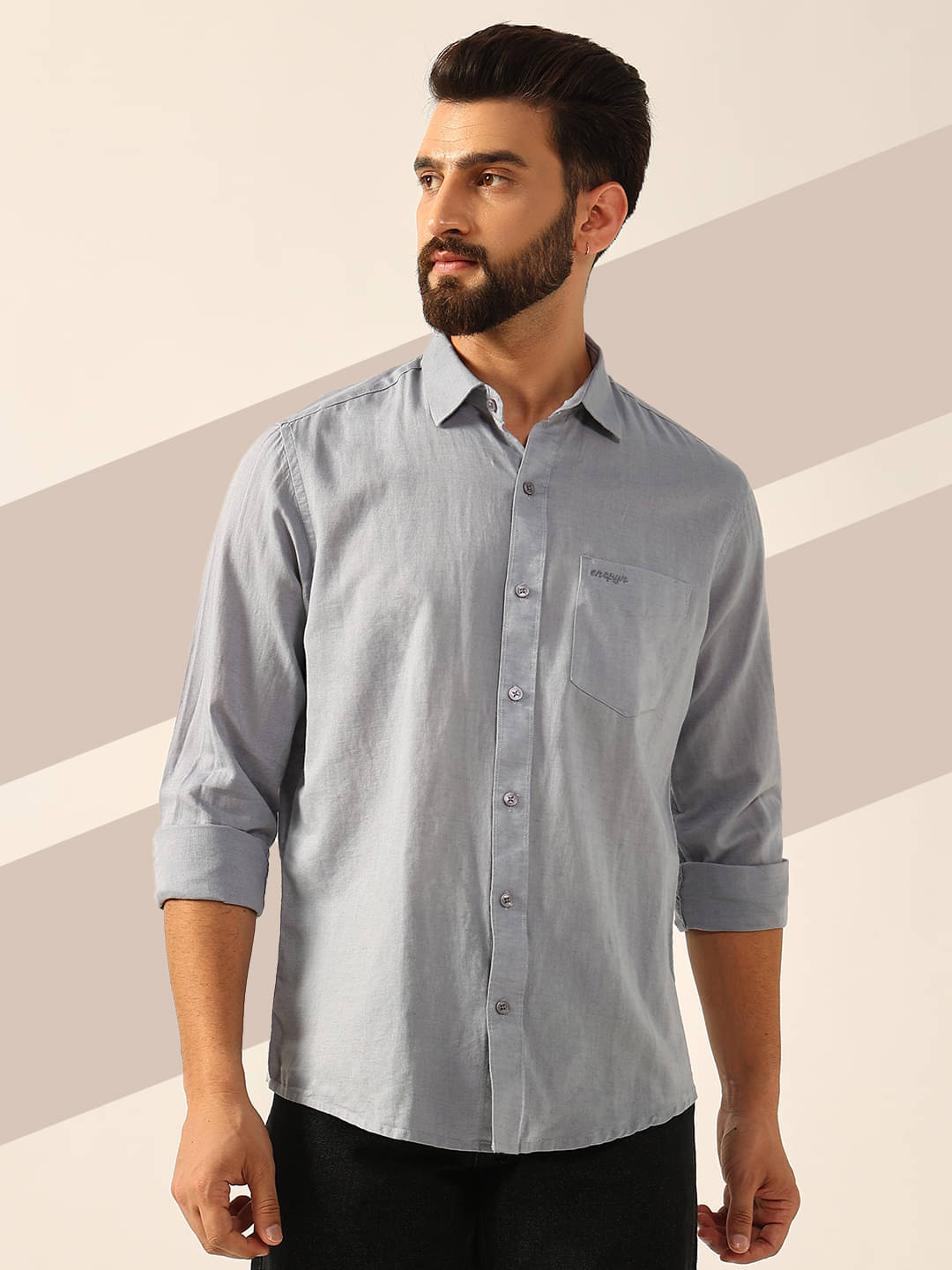     			ENSPYR 100% Cotton Regular Fit Solids Full Sleeves Men's Casual Shirt - Grey ( Pack of 1 )