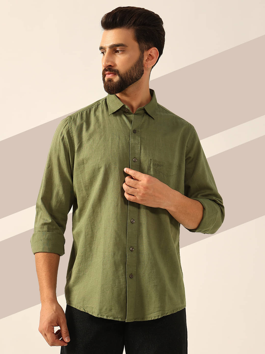 ENSPYR 100% Cotton Regular Fit Solids Full Sleeves Men's Casual Shirt - Olive ( Pack of 1 )