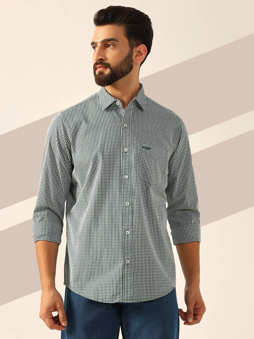 ENSPYR 100% Cotton Regular Fit Checks Full Sleeves Men's Casual Shirt - Green ( Pack of 1 )