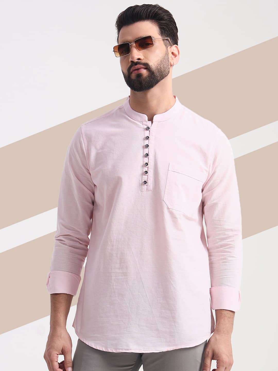 ENSPYR Cotton Plain Regular Kurta For Men ( Pink ) - Kurtas & Kurta Sets | Buy online on ZillyBuy