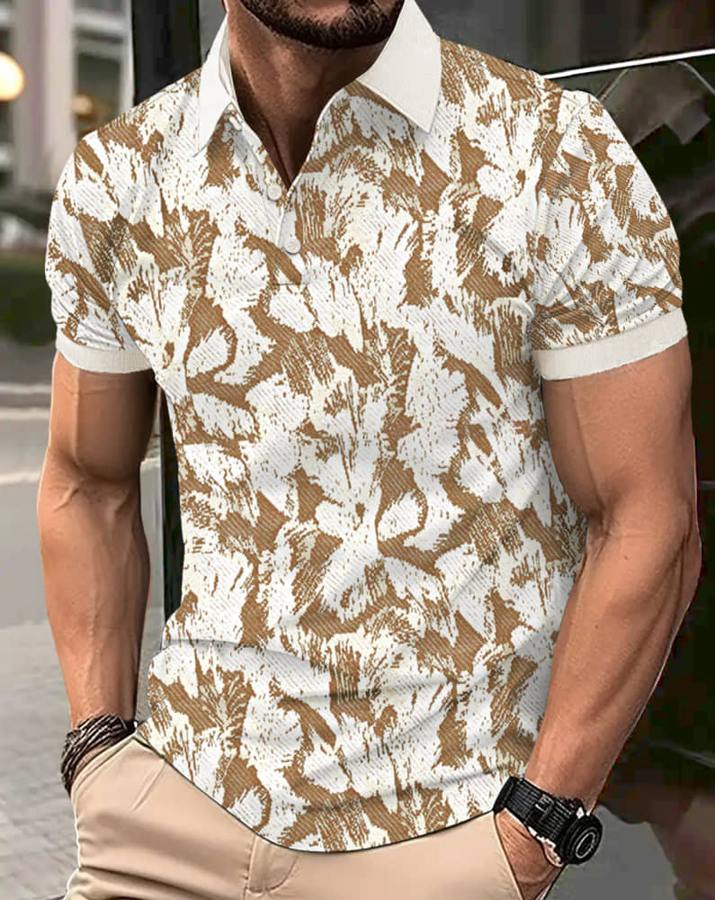 Eyebogler Pack of 1 Cotton Blend Regular Fit Printed Half Sleeves Men's Polo T Shirt ( White )
