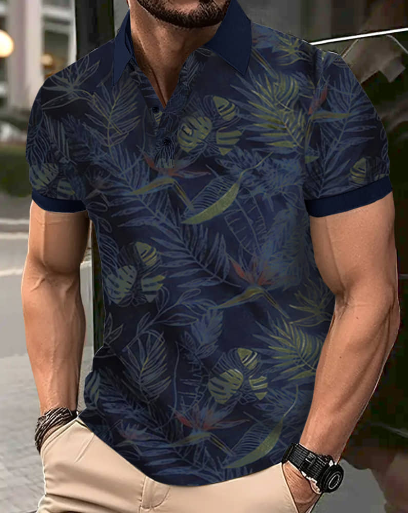 Eyebogler Pack of 1 Cotton Blend Regular Fit Printed Half Sleeves Men's Polo T Shirt ( Navy Blue )
