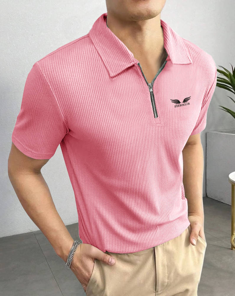     			Eyebogler Pack of 1 Polyester Regular Fit Solid Half Sleeves Men's Polo T Shirt ( Pink )