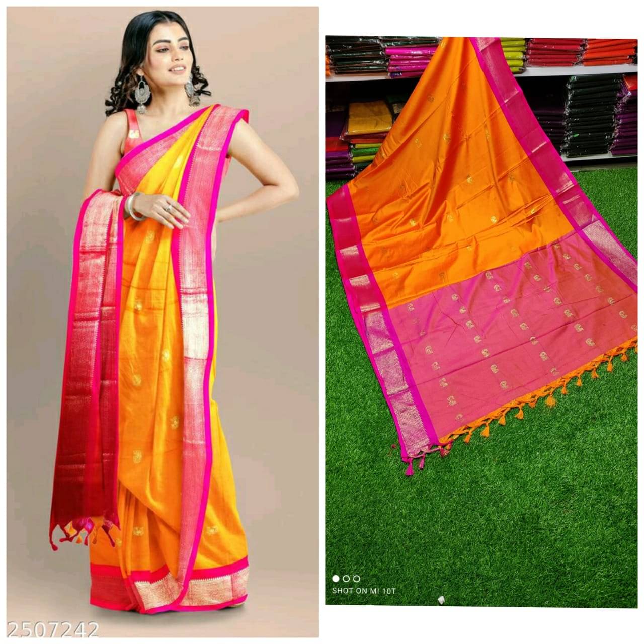 FAB SILK Cotton Silk Embellished Saree With Unstitched Blouse Piece ( Multicolor ) FAB SILK Cotton Silk Embellished Saree With Unstitched Blouse Piece ( Multicolor )