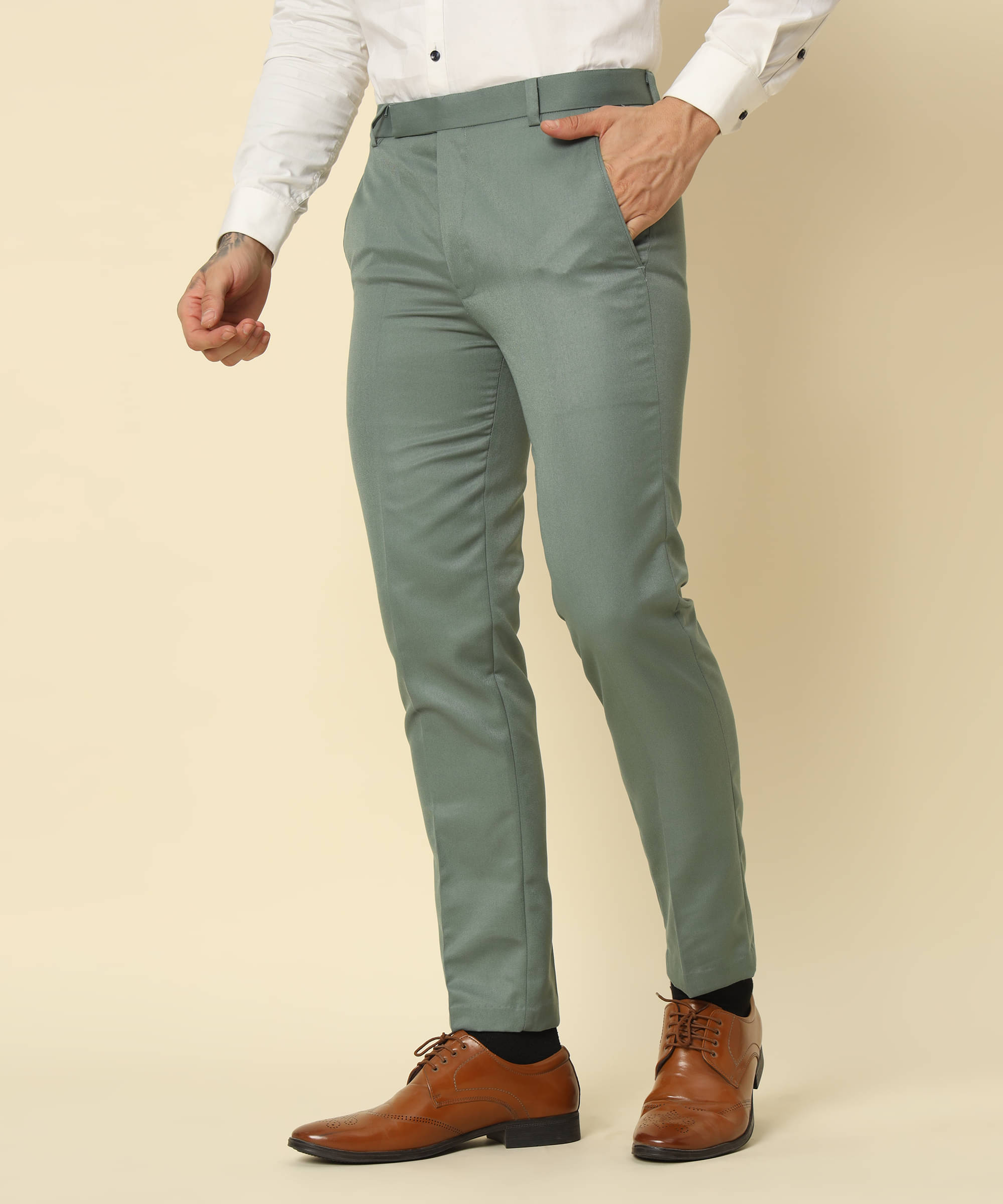     			HEMLOCK Regular Flat Men's Formal Trouser - Light Green ( Pack of 1 )
