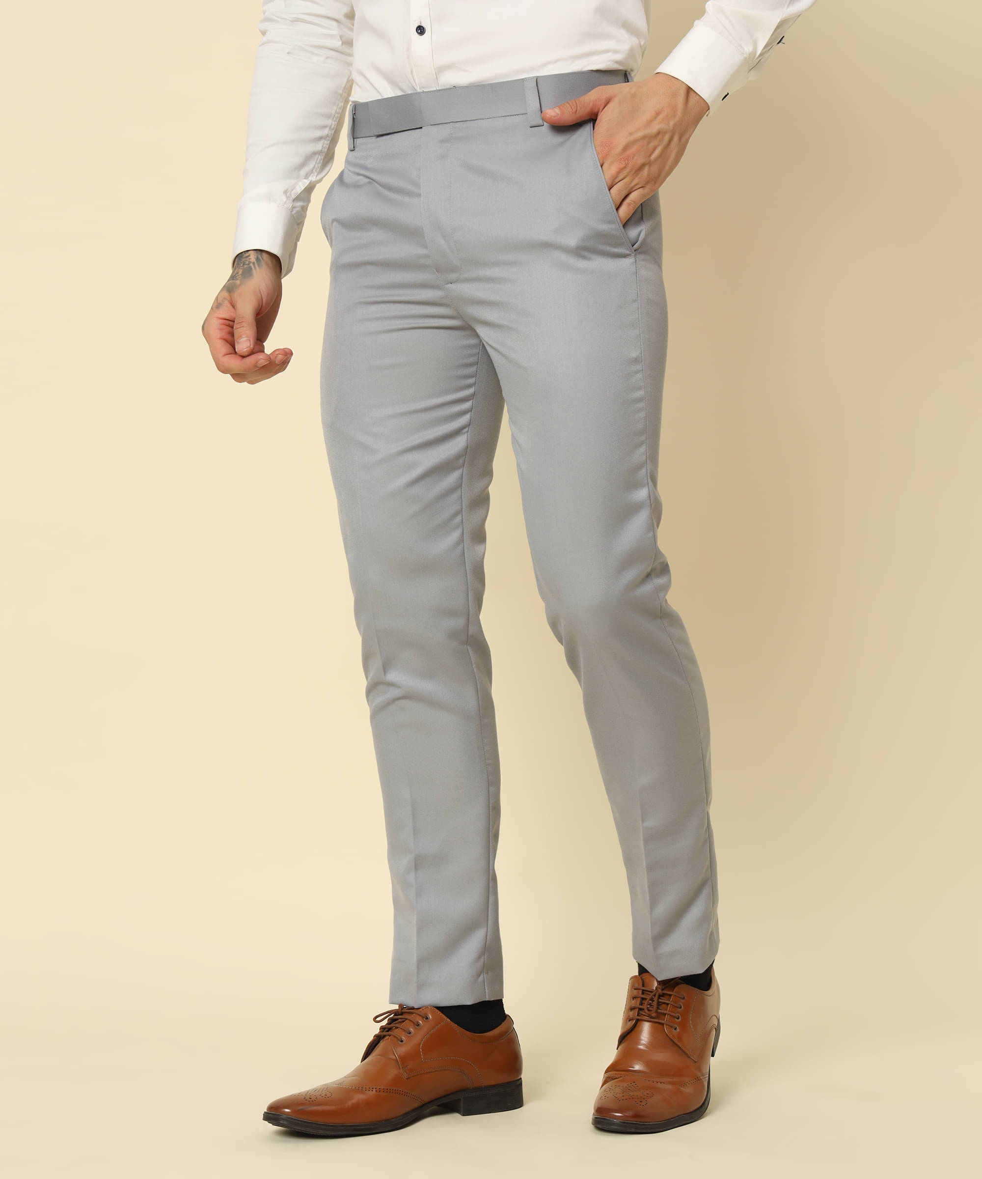     			HEMLOCK Regular Flat Men's Formal Trouser - Light Grey ( Pack of 1 )