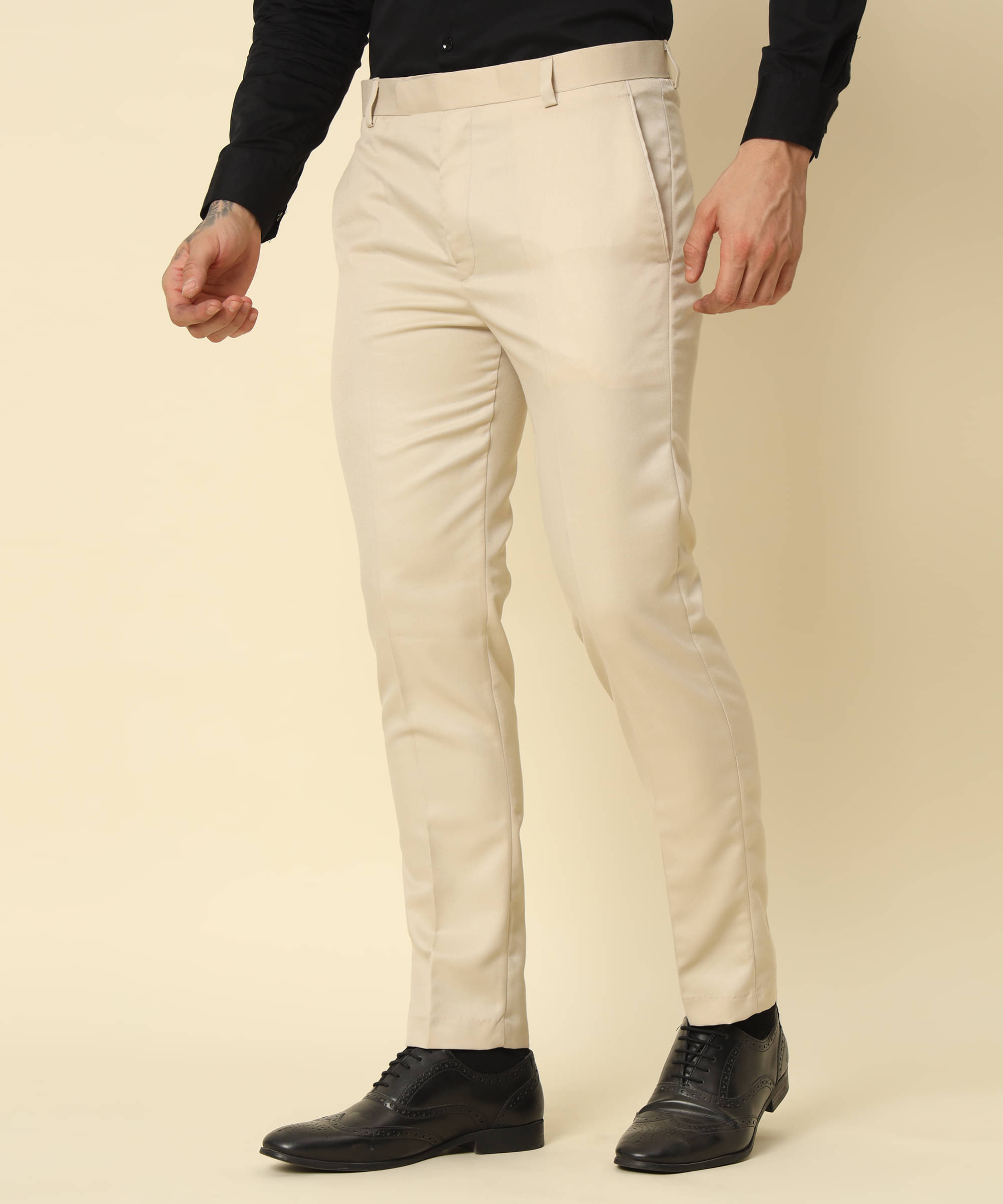     			HEMLOCK Regular Flat Men's Formal Trouser - Cream ( Pack of 1 )