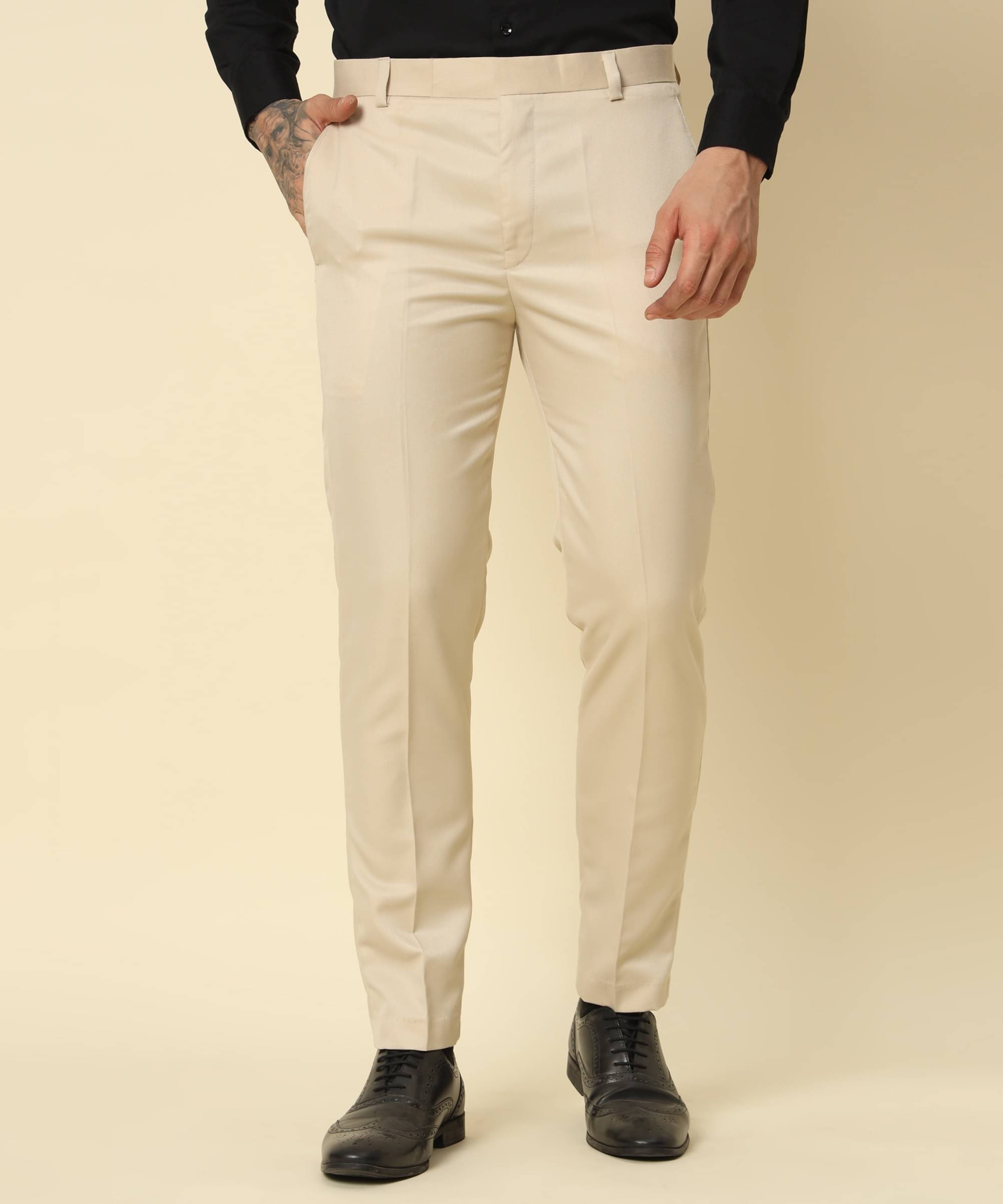     			HEMLOCK Regular Flat Men's Formal Trouser - Cream ( Pack of 1 )