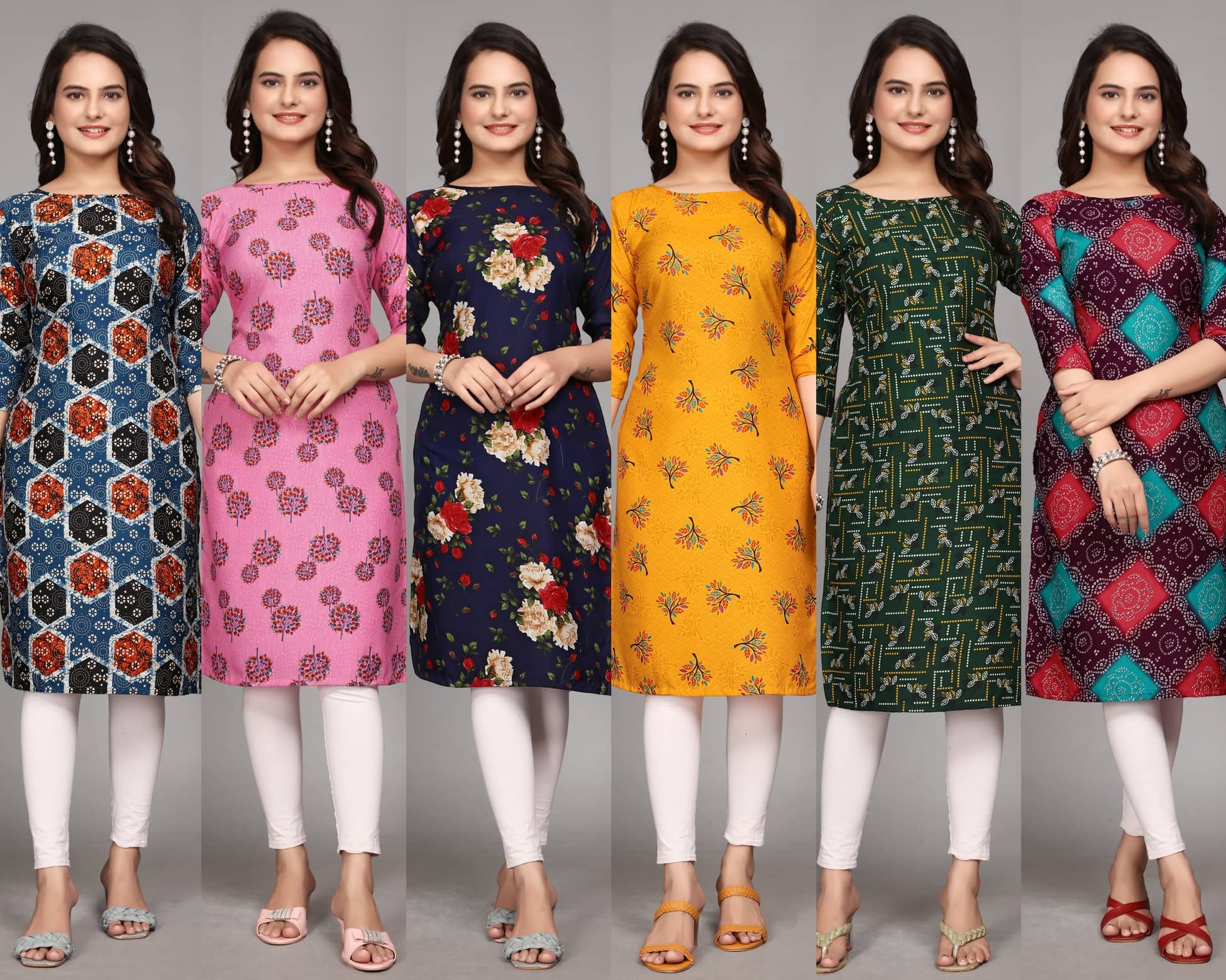 KALAVRITTA Pack of 6 Crepe Printed Straight Women's Kurti - ( Multicolor9 ) - Kurtis, Tunics | Buy online on ZillyBuy