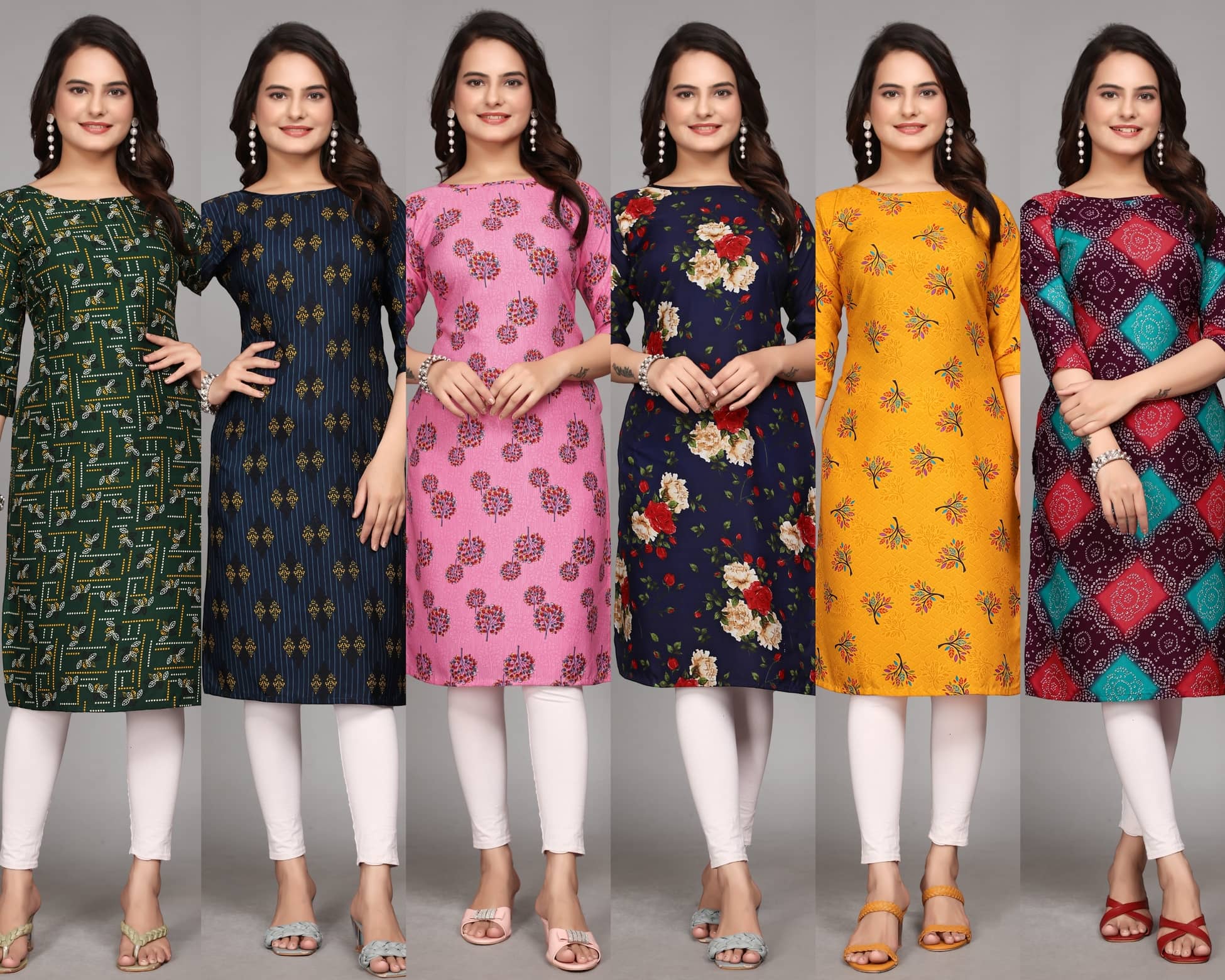 KALAVRITTA Pack of 6 Crepe Printed Straight Women's Kurti - ( Multicolor3 ) - Kurtis, Tunics | Buy online on ZillyBuy