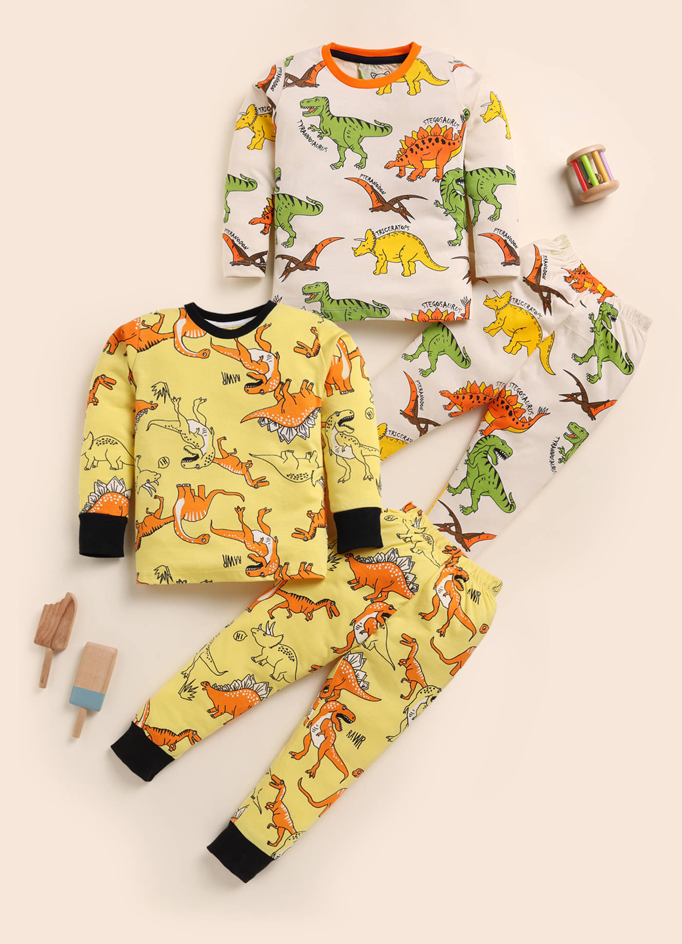 Lazy Shark Pack of 2 Boys Cotton Blend Nightsuit Set ( Off White ) Lazy Shark Pack of 2 Boys Cotton Blend Nightsuit Set ( Off White )