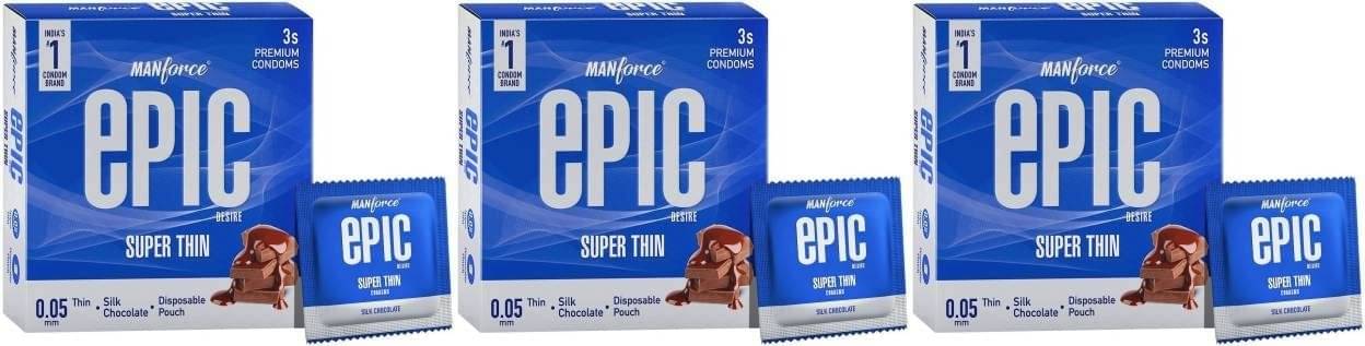     			MANFORCE Epic Desire Super Thin Premium Condoms for Men Silk Chocolate Flavour Condom (3 Sheets) x Pack of 3