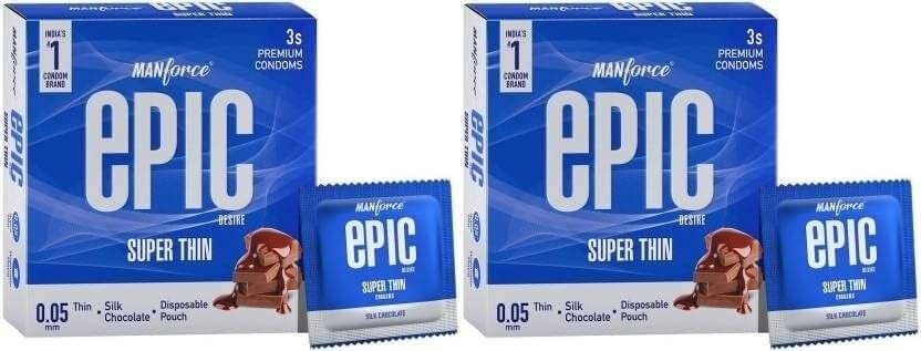 MANFORCE Epic Desire Super Thin Premium Condoms for Men Silk Chocolate Flavour Condom (3 Sheets) x Pack of 2 MANFORCE Epic Desire Super Thin Premium Condoms for Men Silk Chocolate Flavour Condom (3 Sheets) x Pack of 2