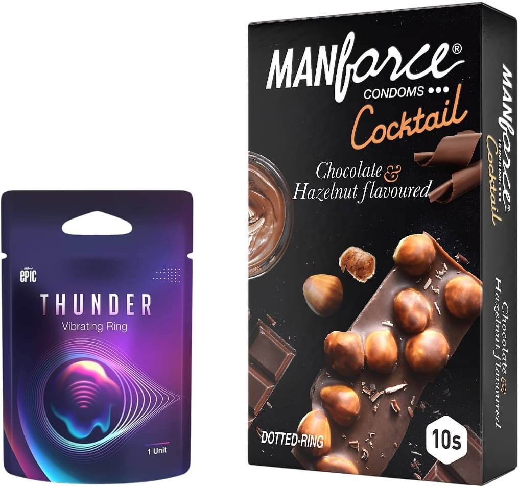     			MANFORCE Epic Thunder Vibe Ring for Men   Women with Cocktail Hazelnut   Chocolate 10s Condom  (10 Sheets)