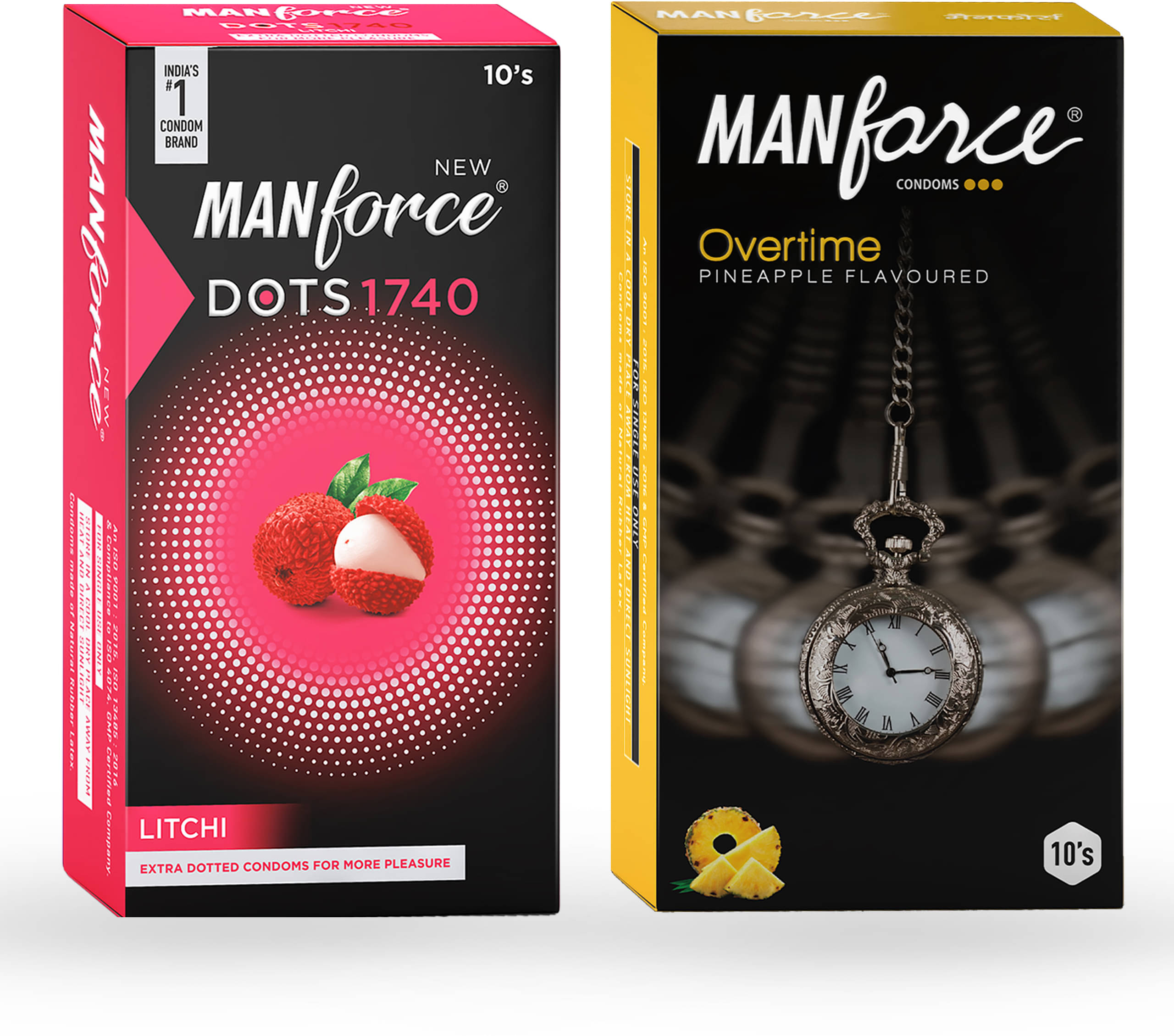     			MANFORCE Extra Dotted Litchi Flavoured Condoms - 10 Pieces & Overtime Pineapple 3in1 (Ribbed Contour Dotted) Condoms - 10 Pieces Condom (Set of 2 20 Sheets)