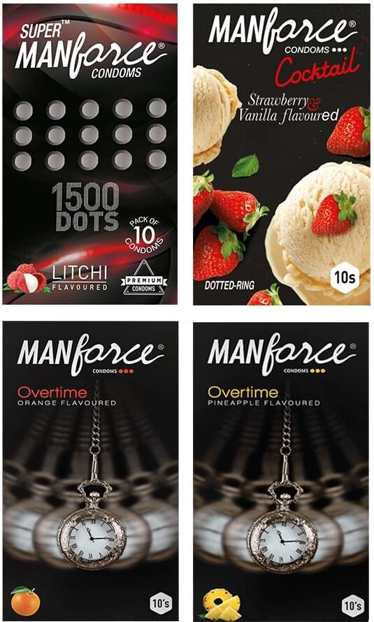     			MANFORCE Fruit Basket Combo Pack (3in1 Overtime Orange 3in1 Overtime Pineapple Extra Dotted Litchi & Cocktail Strawberry + Vanilla with Dotted Rings) - 40 Pieces (Pack of 4) Condom  (Set of 4 40 Sheets)