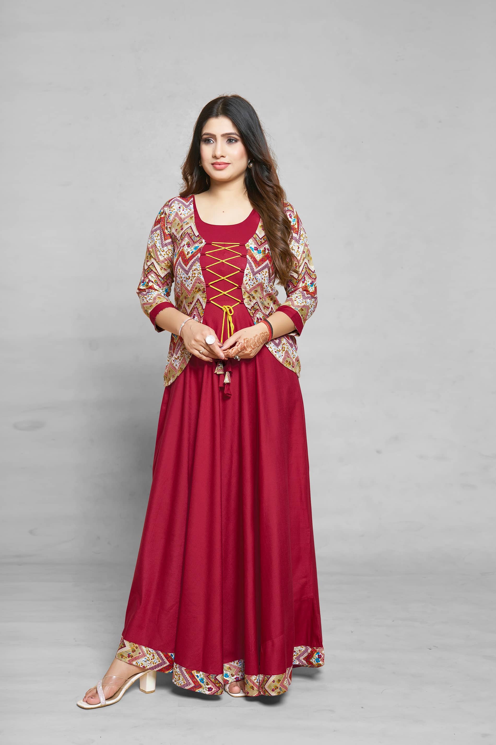 MEESORRA Pack of 1 Rayon Printed Anarkali Women's Kurti - ( Maroon ) - Kurtis, Tunics | Buy online on ZillyBuy
