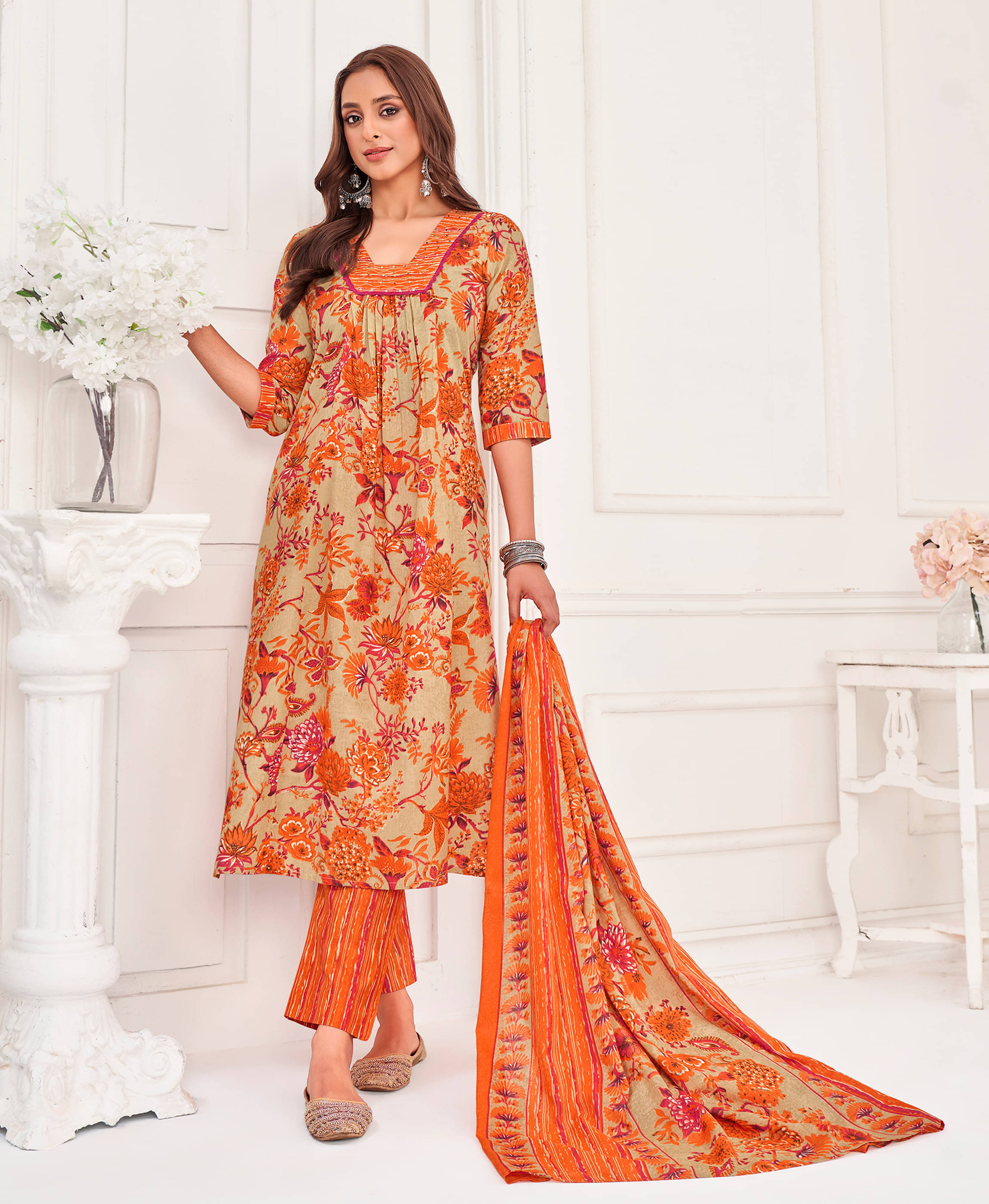 MOJILAA Cotton Blend Printed Kurti With Pants Women's Stitched Salwar Suit - Khaki ( Pack of 1 ) MOJILAA Cotton Blend Printed Kurti With Pants Women's Stitched Salwar Suit - Khaki ( Pack of 1 )