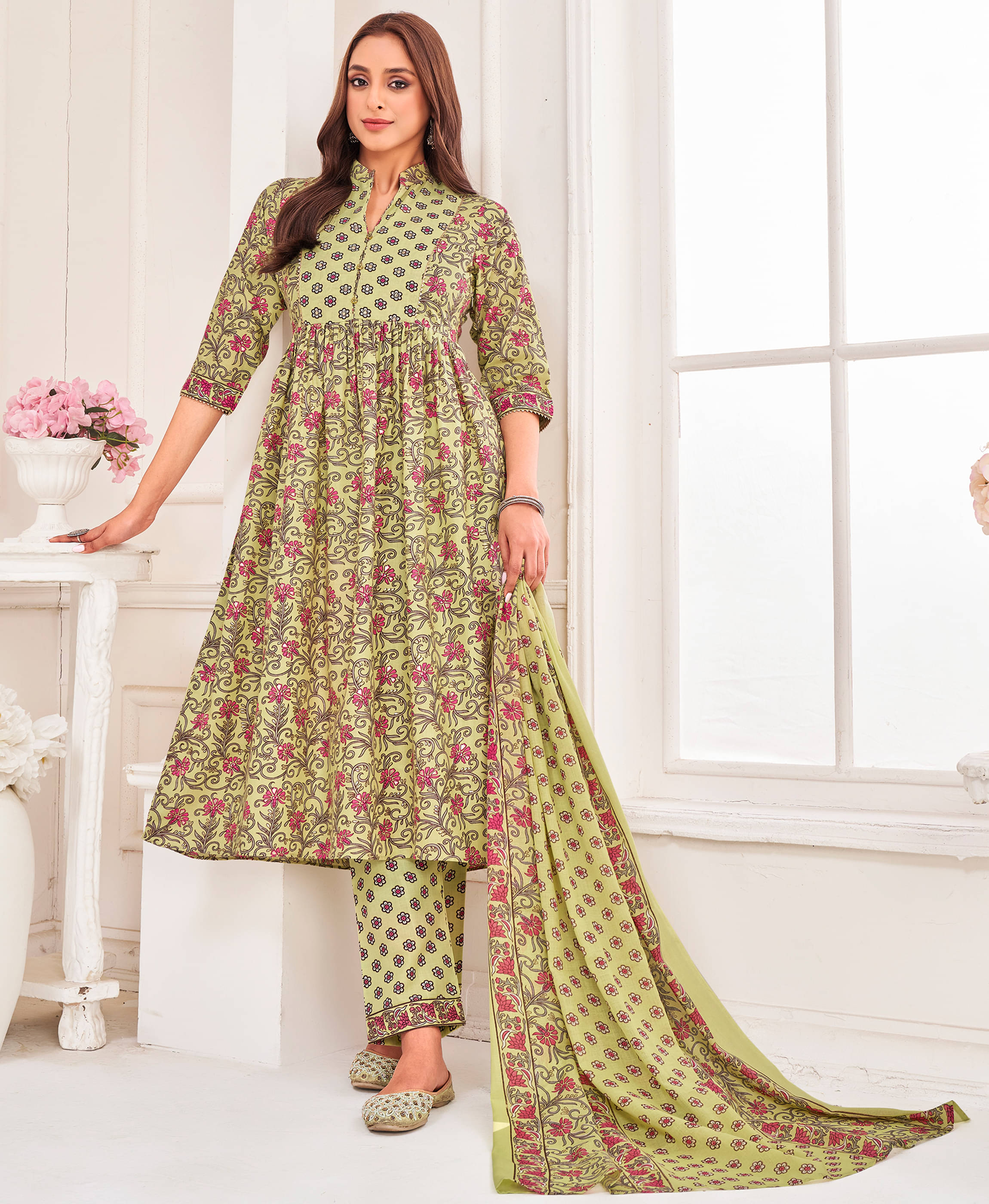 MOJILAA Cotton Blend Printed Kurti With Pants Women's Stitched Salwar Suit - Green ( Pack of 1 ) MOJILAA Cotton Blend Printed Kurti With Pants Women's Stitched Salwar Suit - Green ( Pack of 1 )