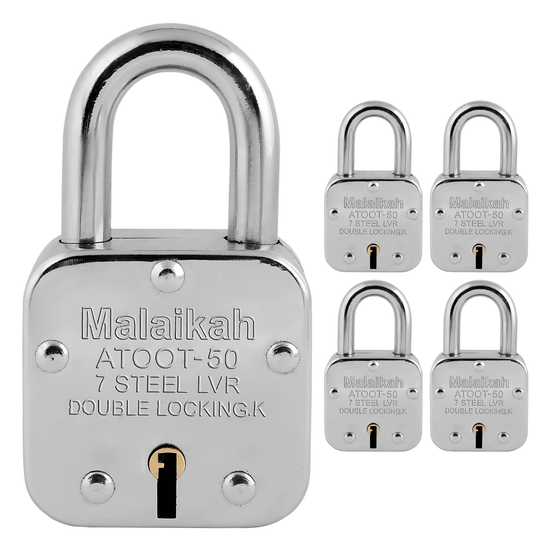 Malaikah 50 mm With 3 Keys Padlock, Atoot 50mm Double Locking 8 Lever Square Lock Pack Of 5, Ideal for Gate, Shutter and Shop, Ideal for Gate, Shutter and Shop Made in Aligarh, India Malaikah 50 mm With 3 Keys Padlock, Atoot 50mm Double Locking 8 Lever Square Lock Pack Of 5, Ideal for Gate, Shutter and Shop, Ideal for Gate, Shutter and Shop Made in Aligarh, India