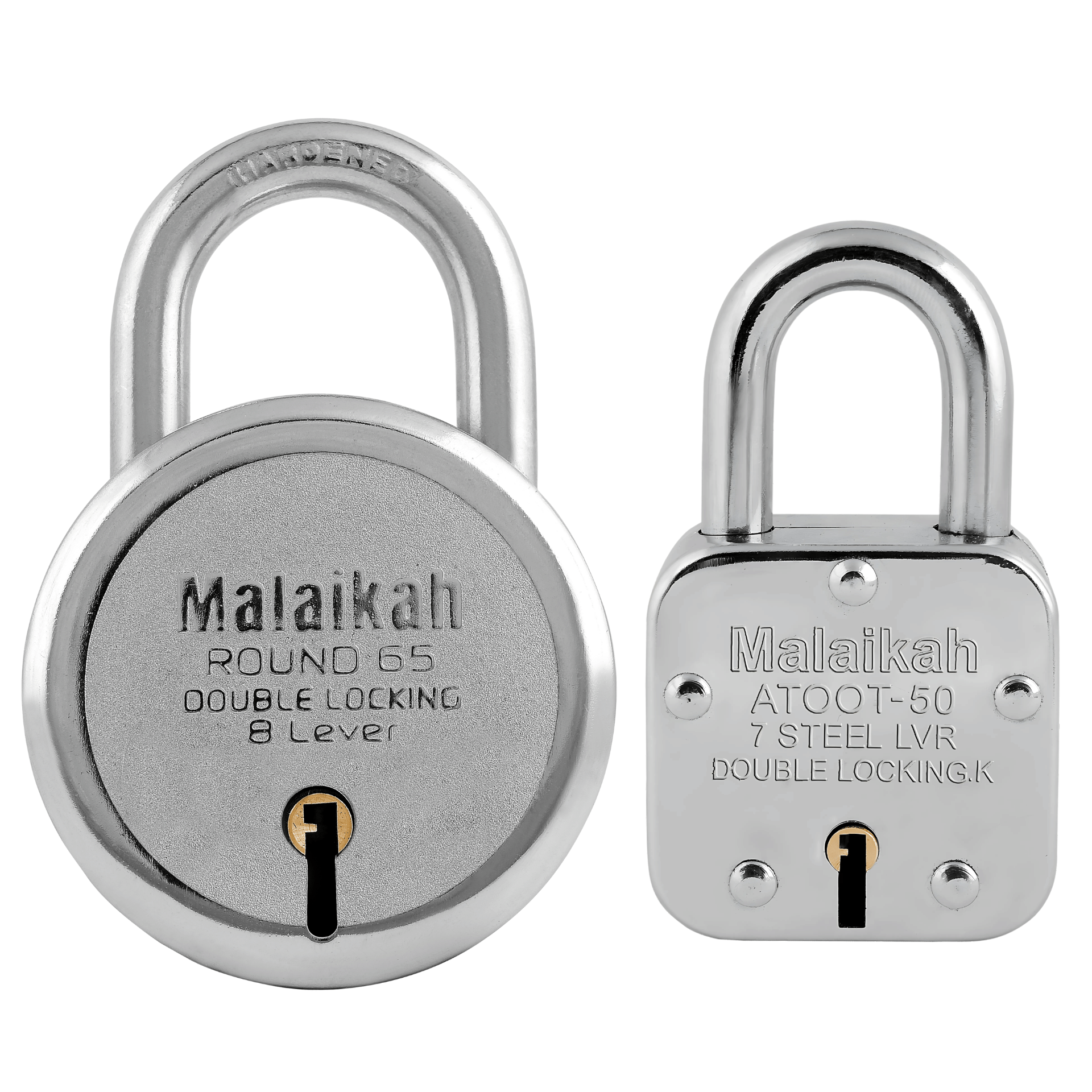 Malaikah Locks Padlocks Pack Of 2 Round 65mm And Atoot 50mm With Made In Aligarh India Ideal For Gates Shutters And Doors Enhanced With Durable Steel And 7-Lever Locking System Malaikah Locks Padlocks Pack Of 2 Round 65mm And Atoot 50mm With Made In Aligarh India Ideal For Gates Shutters And Doors Enhanced With Durable Steel And 7-Lever Locking System