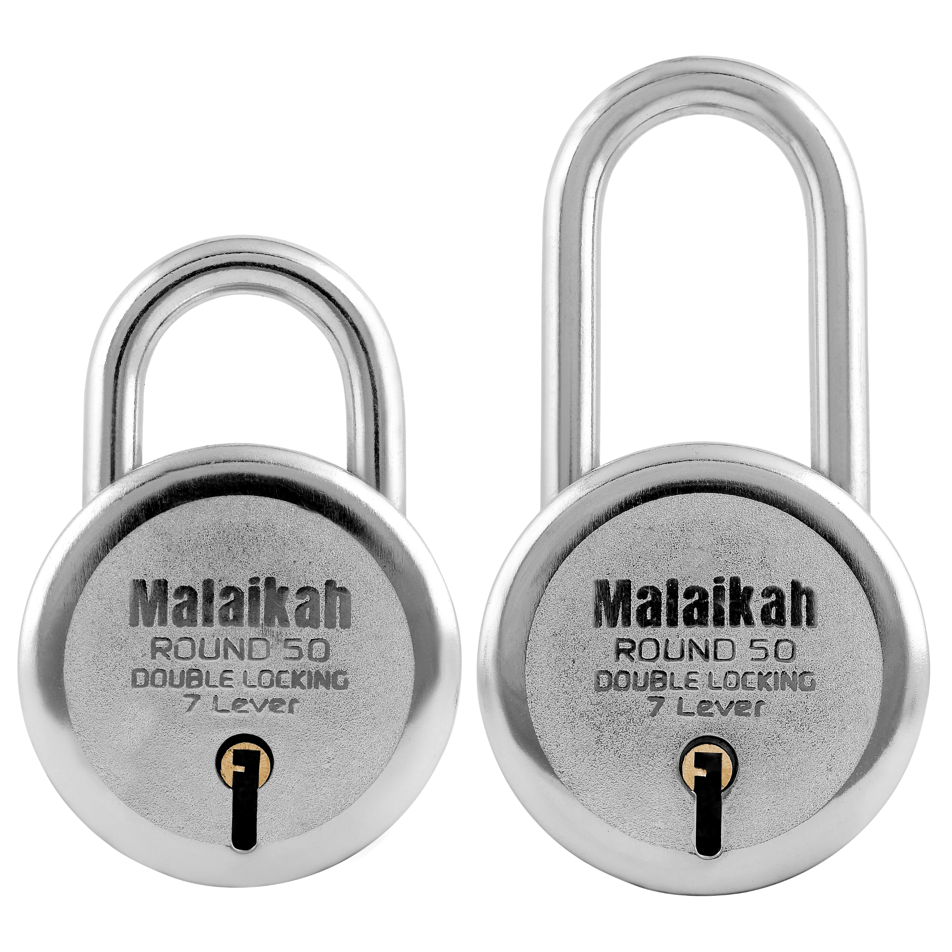     			Malaikah Locks Padlocks Pack Of 2 Round 50mm And Round 50mm Long Shackle Made In Aligarh India Offering Superior Security With 7-Lever Mechanism For Varied