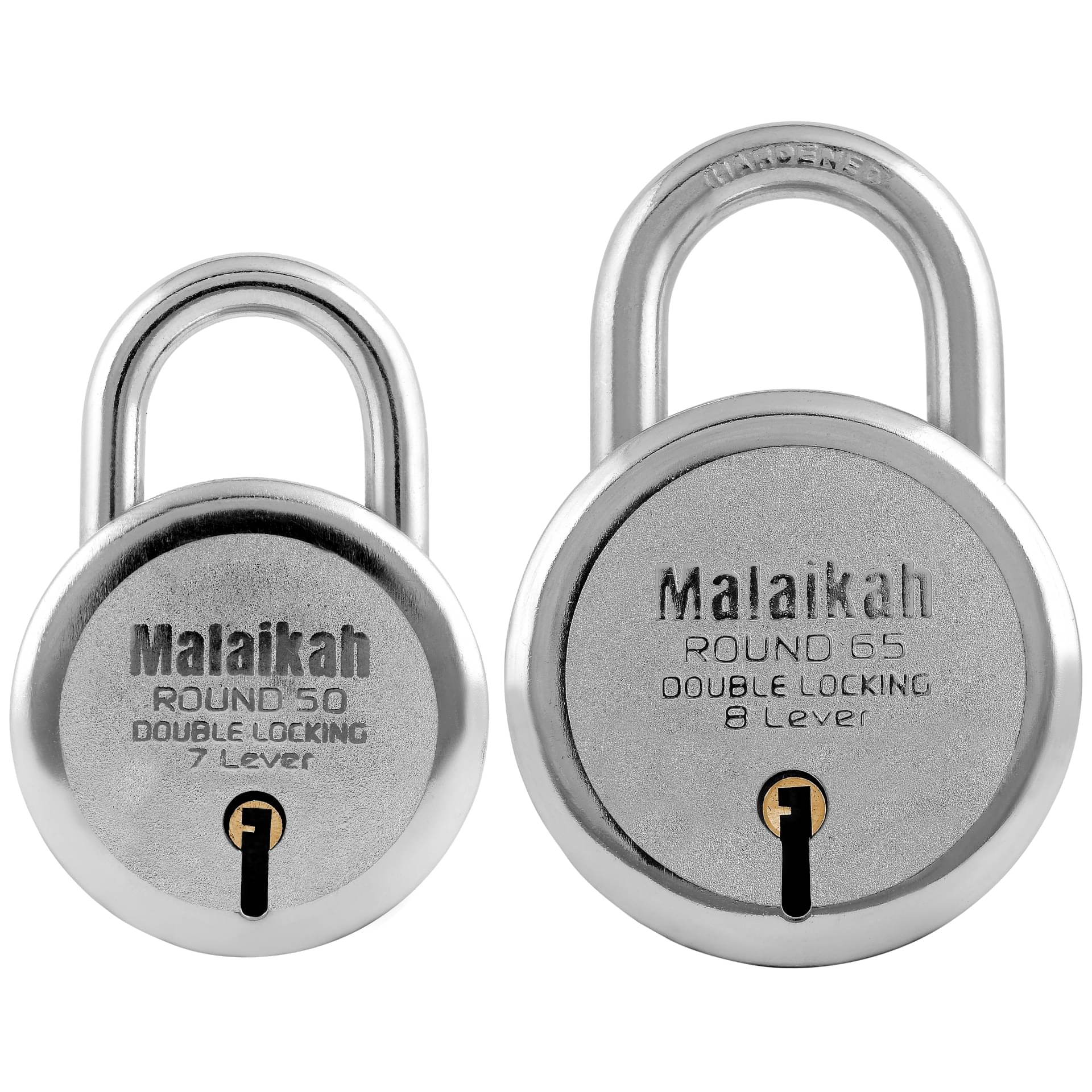     			Malaikah Locks Padlocks Pack Of 2 Round 50mm And Round 65mm Made In Aligarh India Premium Quality Steel For Reliable Protection Featuring 7-Lever Locking Mechanism