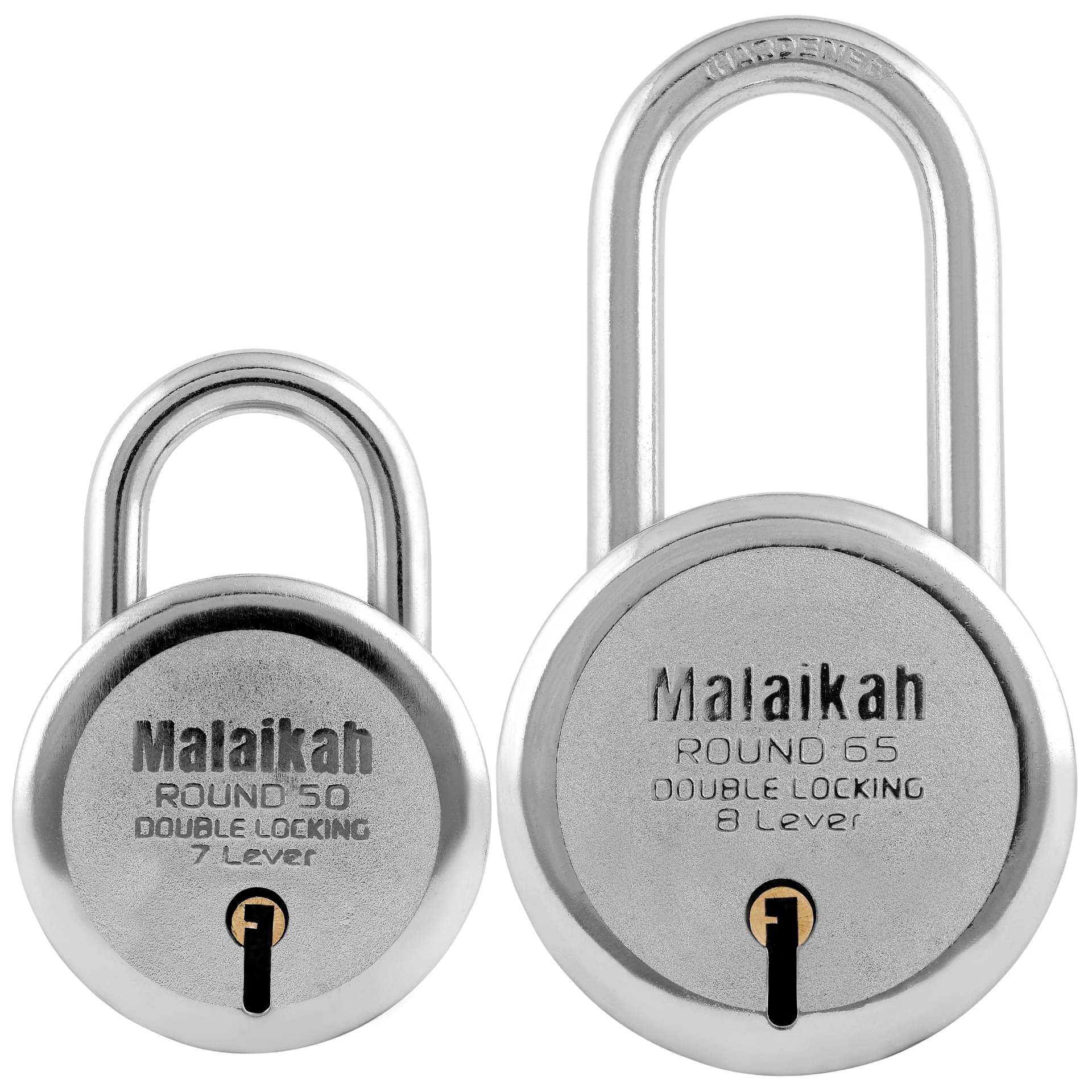 Malaikah Locks Padlocks Pack Of 2 Round 50mm And Round 65mm Long Shackle Made In Aligarh India Enhanced Security With 7-Lever Mechanism For Doors Gates And Shutters Ideal For Heavy-Duty Use Malaikah Locks Padlocks Pack Of 2 Round 50mm And Round 65mm Long Shackle Made In Aligarh India Enhanced Security With 7-Lever Mechanism For Doors Gates And Shutters Ideal For Heavy-Duty Use