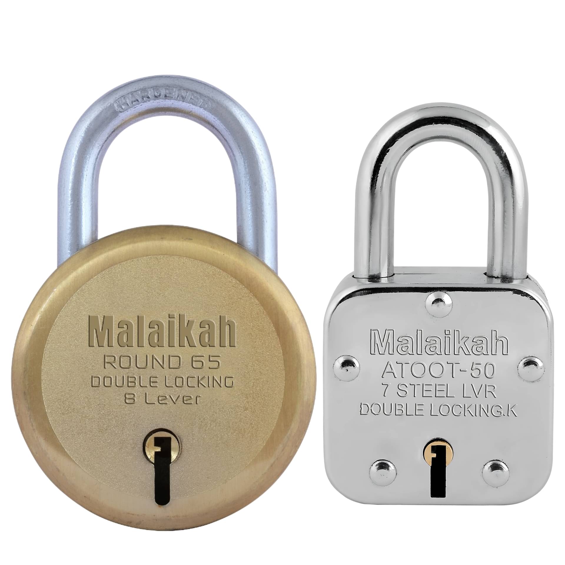 Malaikah Locks Padlocks Pack Of 2 Gold 65mm And Atoot 50mm Made In Aligarh India Secure Design Featuring 7-Lever Mechanism Ideal For Doors And Gates With Tough Steel Construction Malaikah Locks Padlocks Pack Of 2 Gold 65mm And Atoot 50mm Made In Aligarh India Secure Design Featuring 7-Lever Mechanism Ideal For Doors And Gates With Tough Steel Construction