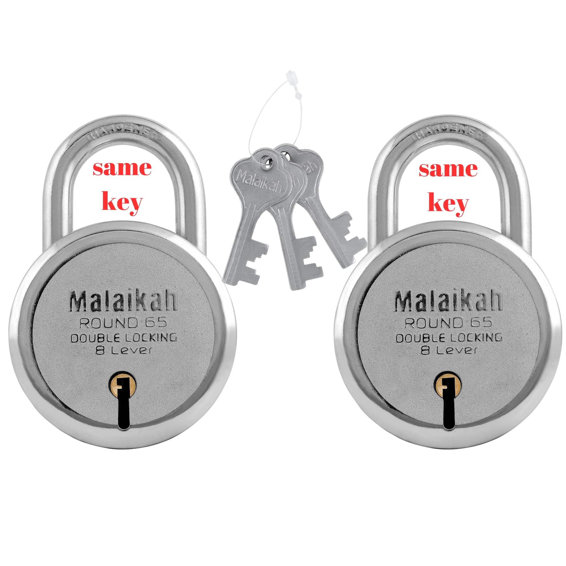     			Malaikah Round 65 mm Common Key (Same Key) Padlock, For Door, Ideal for Gate, Shutter and Shop, Ideal for Gate, Shutter and Shop Made in Aligarh, India, Pack of 2