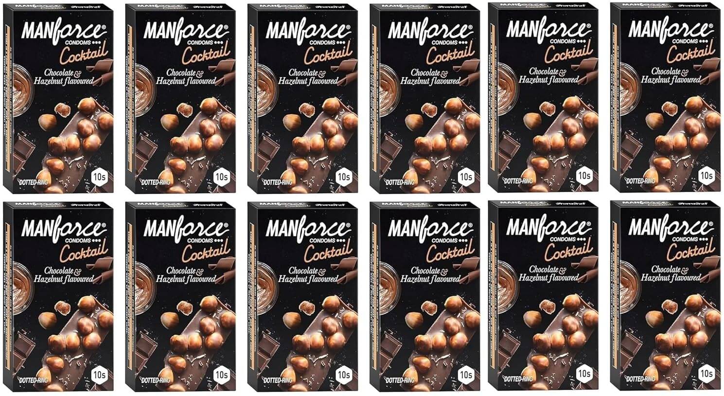     			Manforce Cocktail Chocolate & Hazelnut Flavoured Condoms for Men with Dotted Rings| Extra Dotted for Her Extra Stimulation| Lubricated Latex Condoms| 10 Sheets x Pack of 12