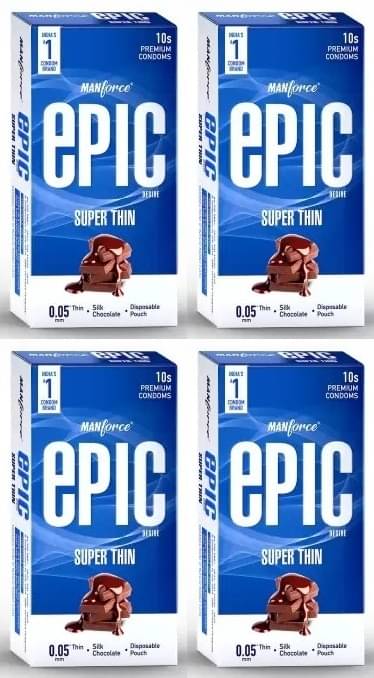 Manforce Epic Desire Super Thin Premium Condoms for Men Silk Chocolate Flavour Disposable Pouch (10 Counts) x pack of 4 Manforce Epic Desire Super Thin Premium Condoms for Men Silk Chocolate Flavour Disposable Pouch (10 Counts) x pack of 4