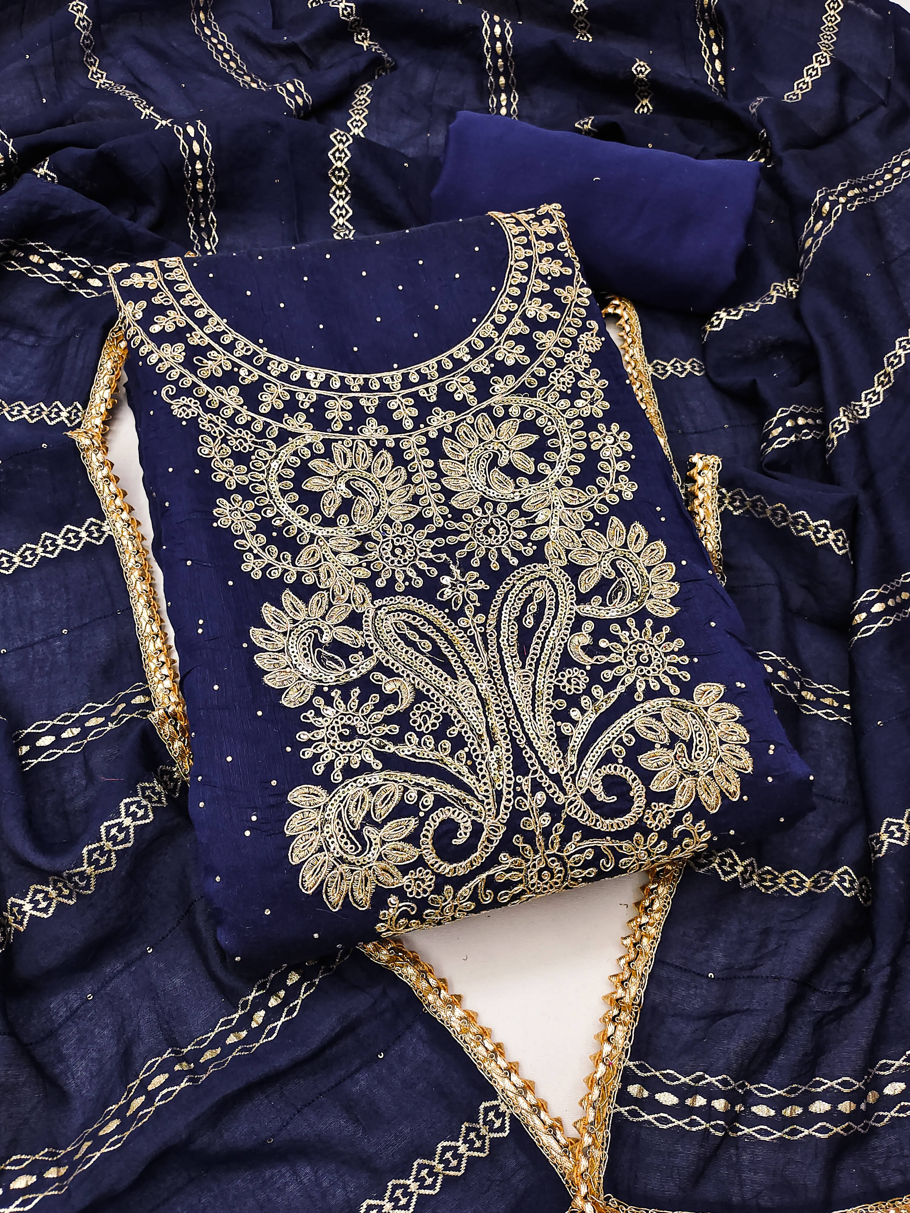     			Nayanthara Trends Unstitched Chanderi Embellished Dress Material - Blue ( Pack of 1 )