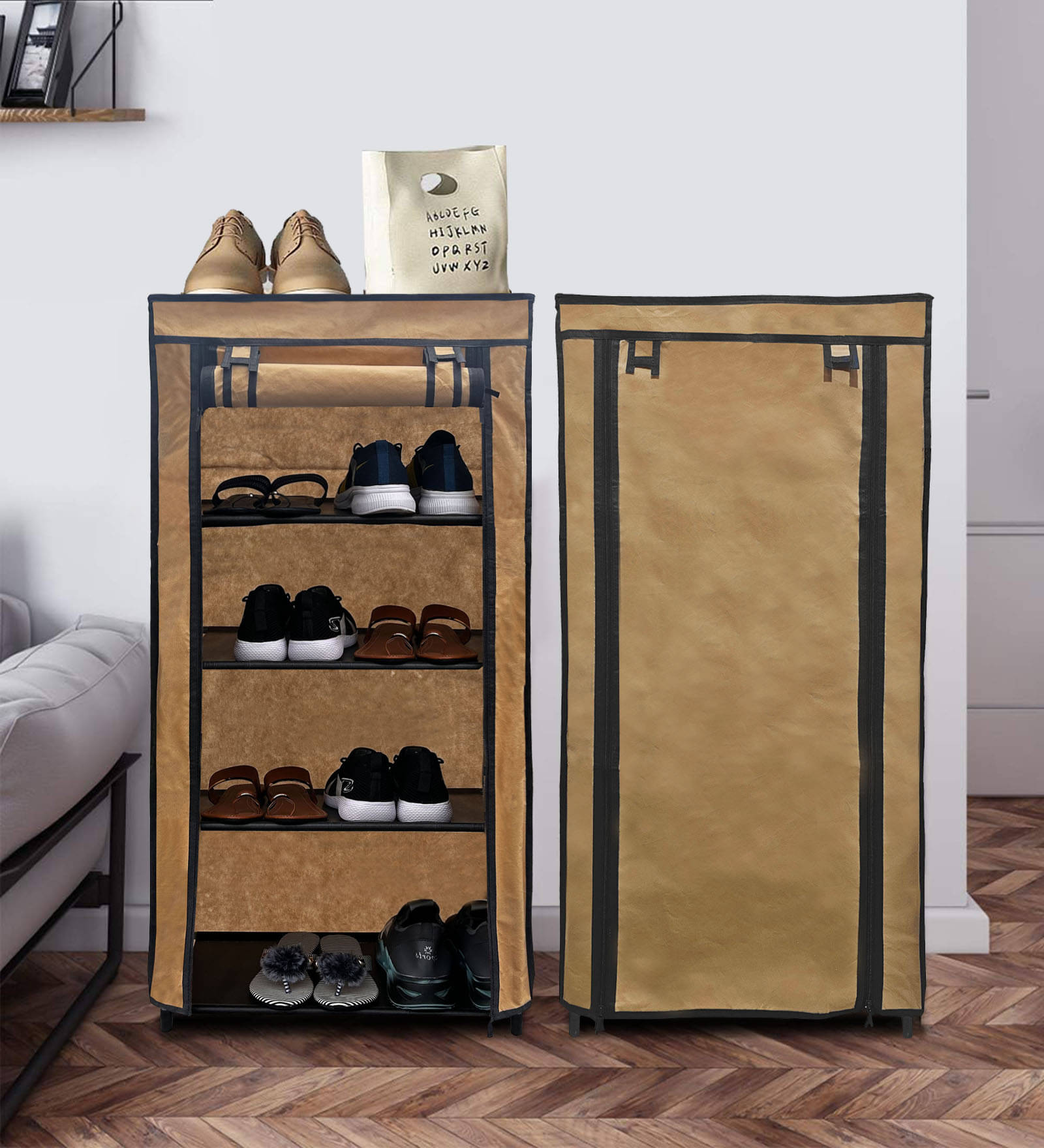RMRCHANTS 4 Layer Metal Shoe Rack Stand with Cover Shoe Organiser for Home & Office (Beige) RMRCHANTS 4 Layer Metal Shoe Rack Stand with Cover Shoe Organiser for Home & Office (Beige)