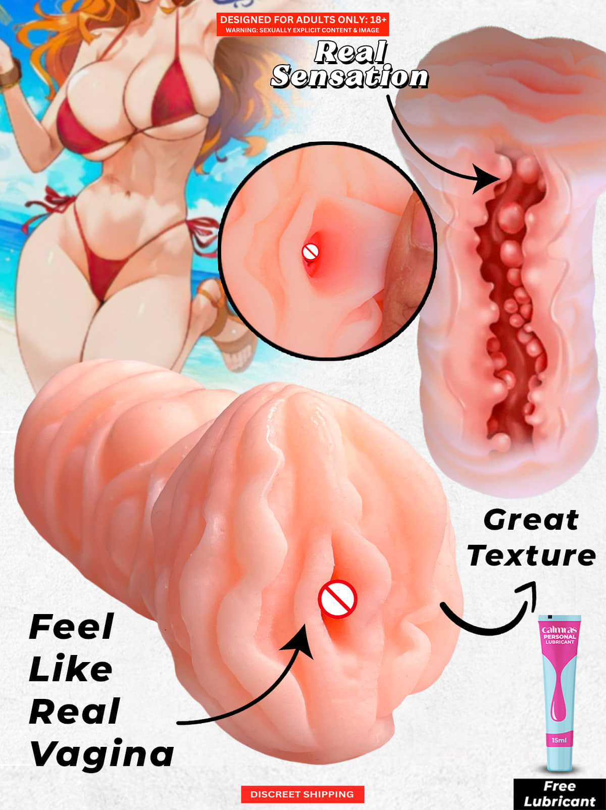 Realistic Feel Pocket Pussy Handjob Masturbator Sex Toy For Men | Easy to Carry Reusable Silicone Masturbator Sex Toy by Naughty Nights  with Free Lube