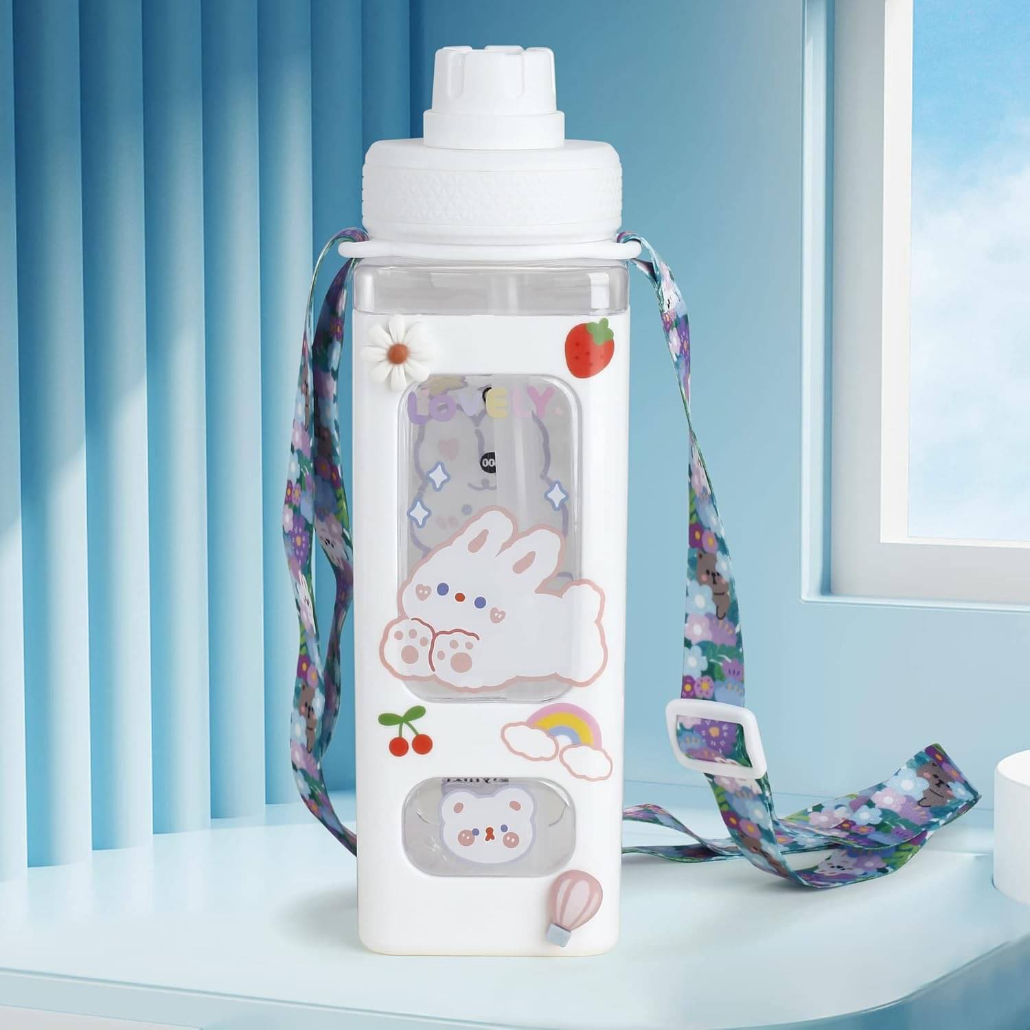     			Stysol Square bottle set of 1 White Plastic School Water Bottle 1000 mL ( Set of 1 )