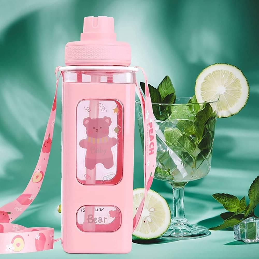     			Stysol Square bottle set of 1 Pink Plastic School Water Bottle 1000 mL ( Set of 1 )