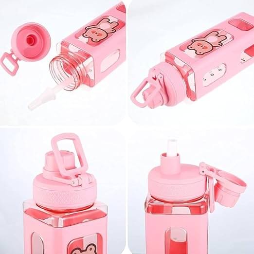     			Stysol Square bottle set of 1 Pink Plastic School Water Bottle 1000 mL ( Set of 1 )