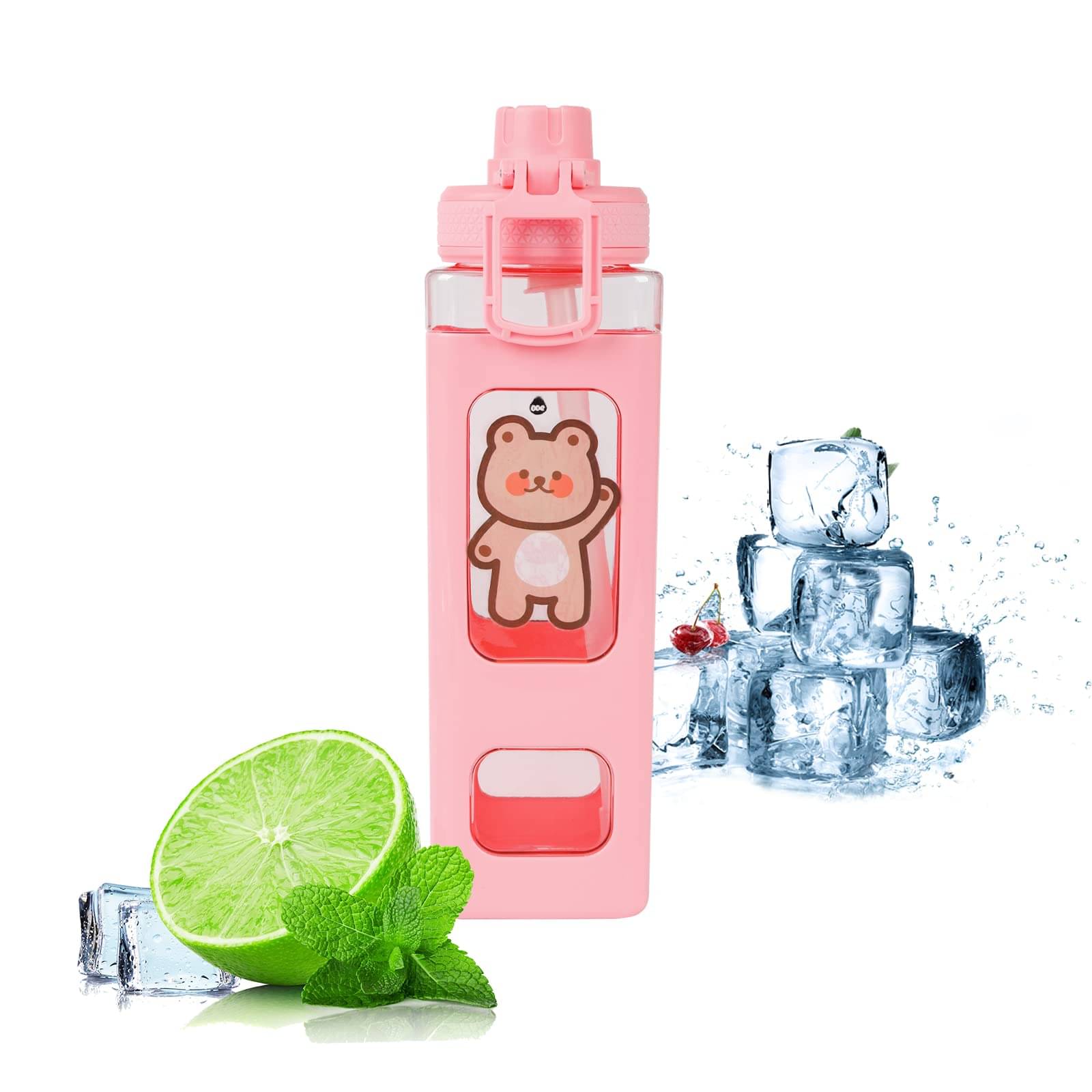     			Stysol Square bottle set of 1 Pink Plastic School Water Bottle 1000 mL ( Set of 1 )