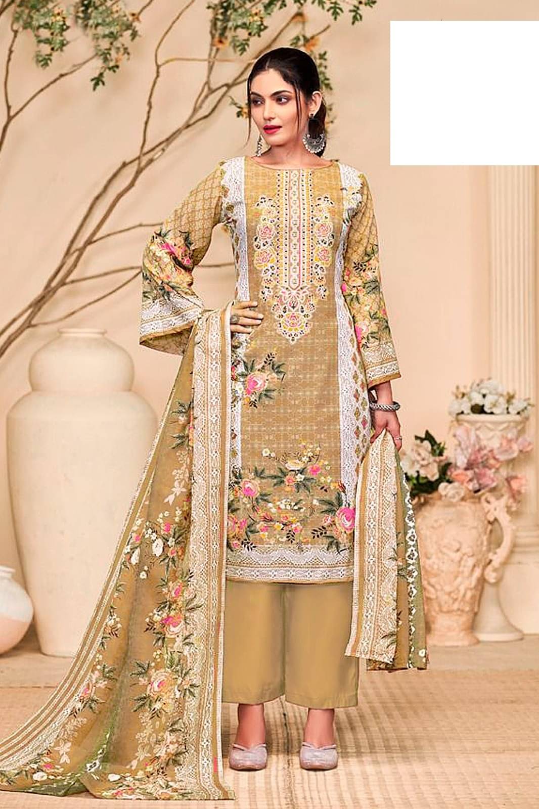     			Tendisha Unstitched Crepe Printed Dress Material - Beige ( Pack of 1 )