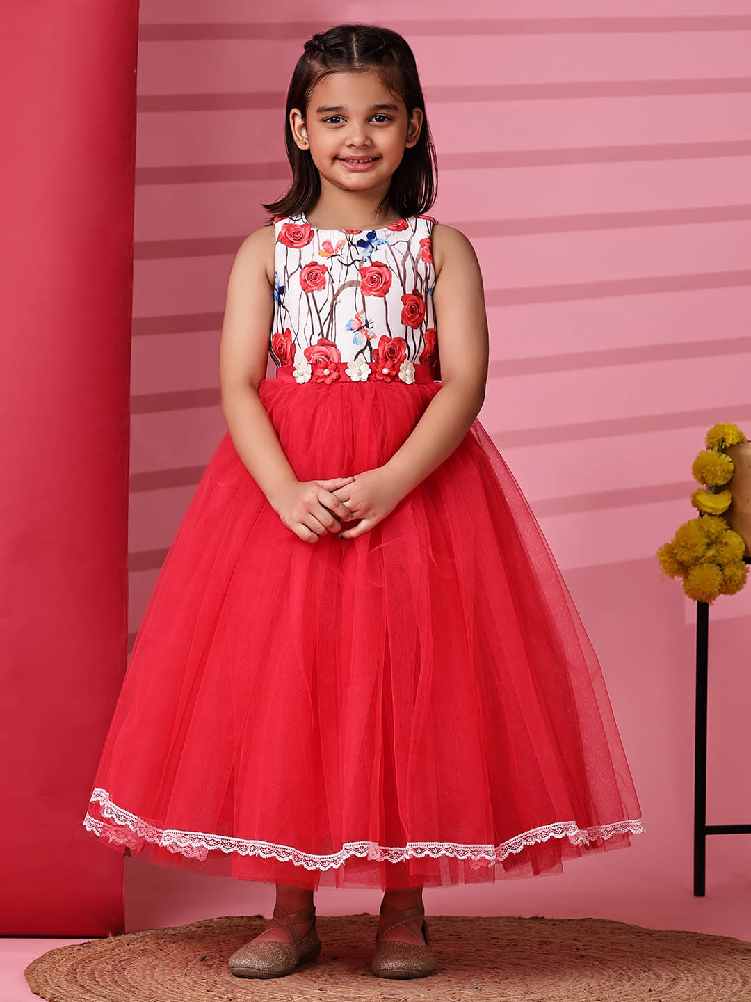     			Toy Balloon Kids Net Gown For Baby Girls ( Pack of 1 , Coral )