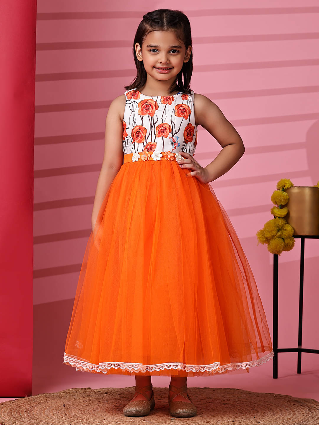     			Toy Balloon Kids Net Gown For Baby Girls ( Pack of 1 , Orange )