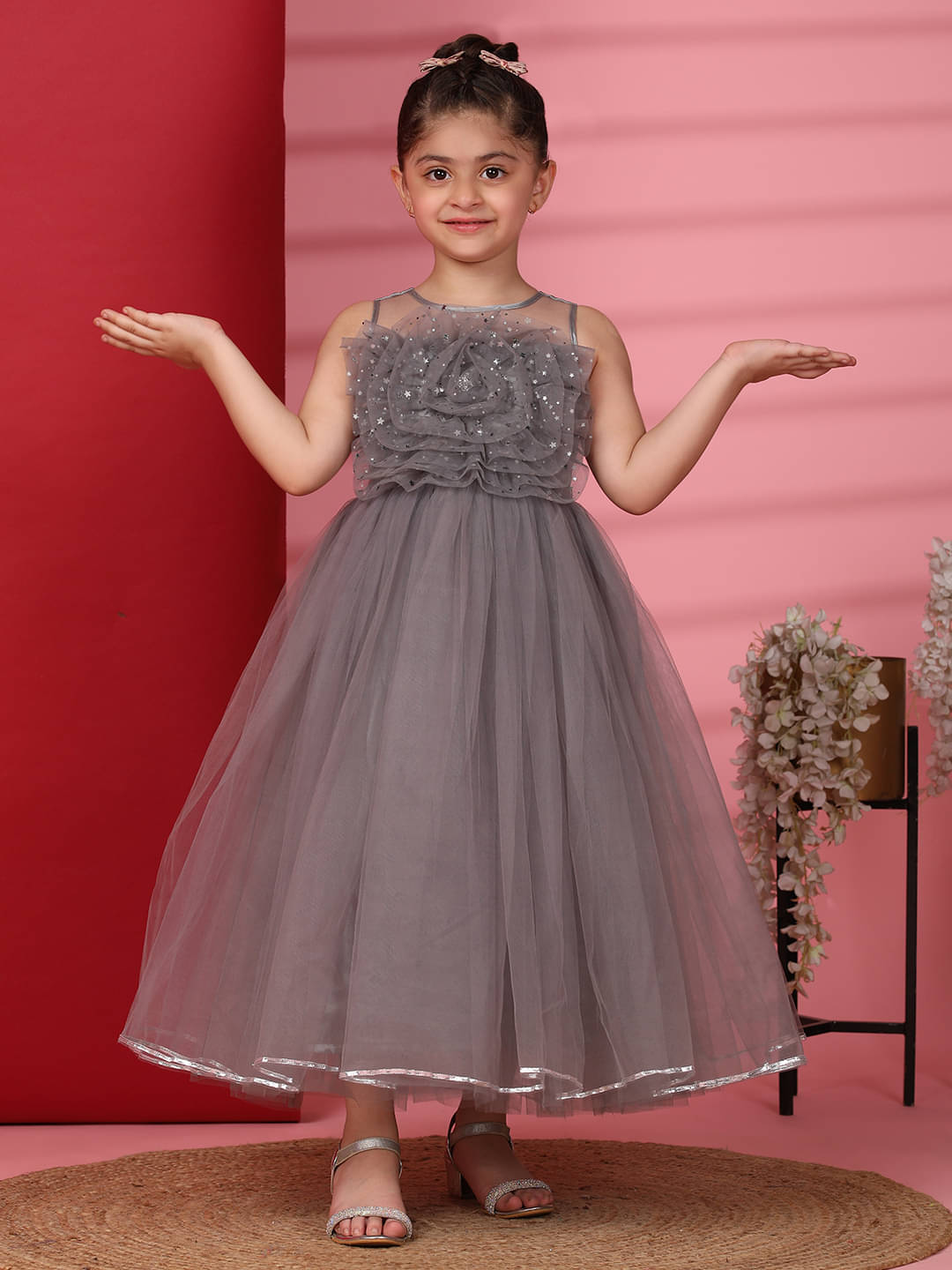 Toy Balloon Kids Net Gown For Baby Girls ( Pack of 1 , GREY )     			Toy Balloon Kids Net Gown For Baby Girls ( Pack of 1 , GREY )