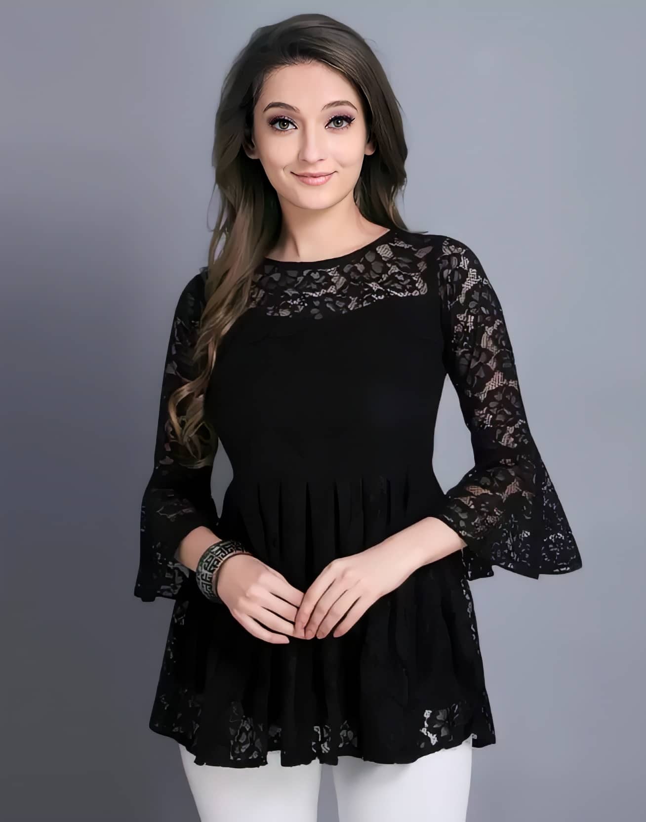 ZELZIS Women's Net Peplum Top ( Black )
