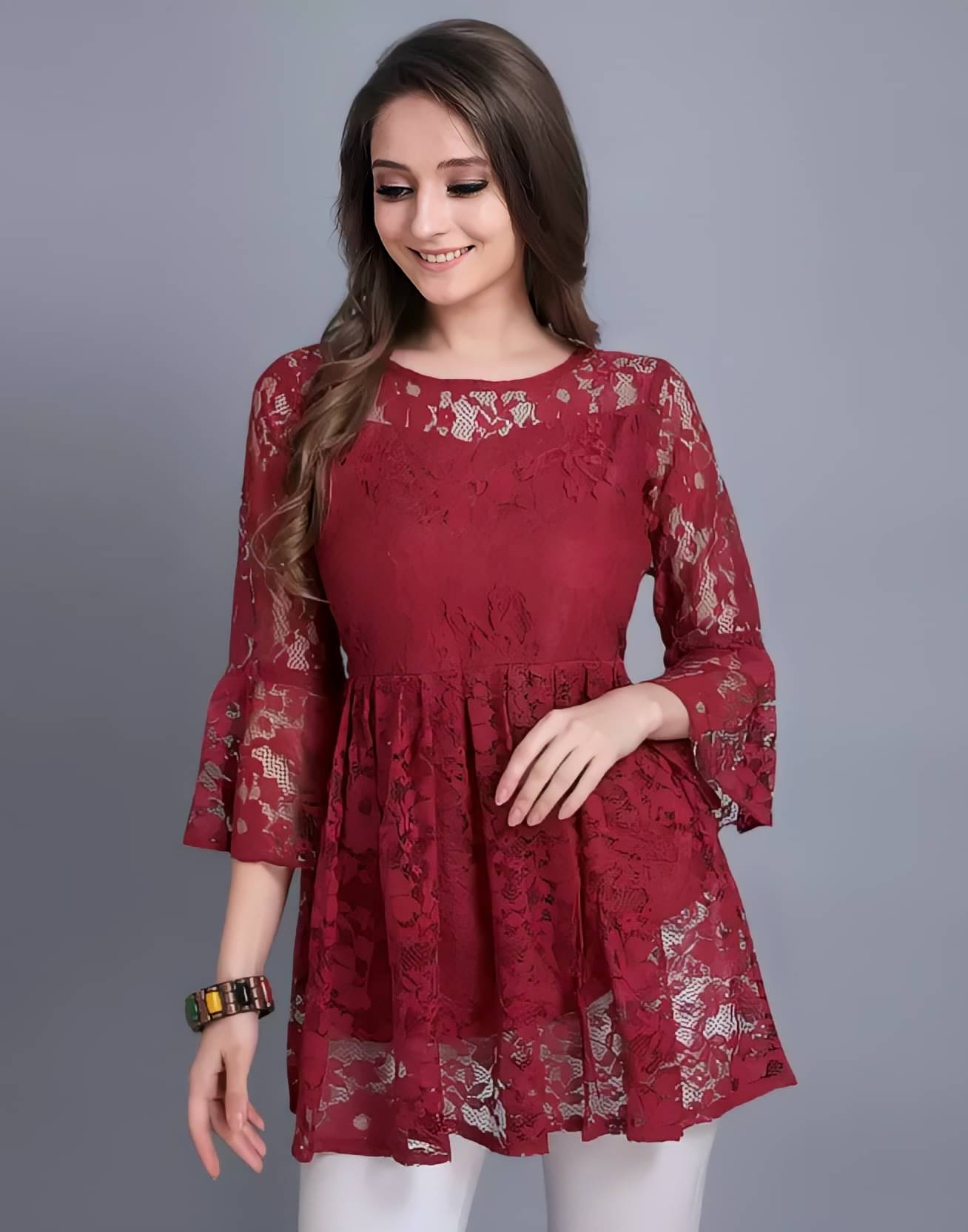 ZELZIS Women's Net Peplum Top ( Maroon ) ZELZIS Women's Net Peplum Top ( Maroon )