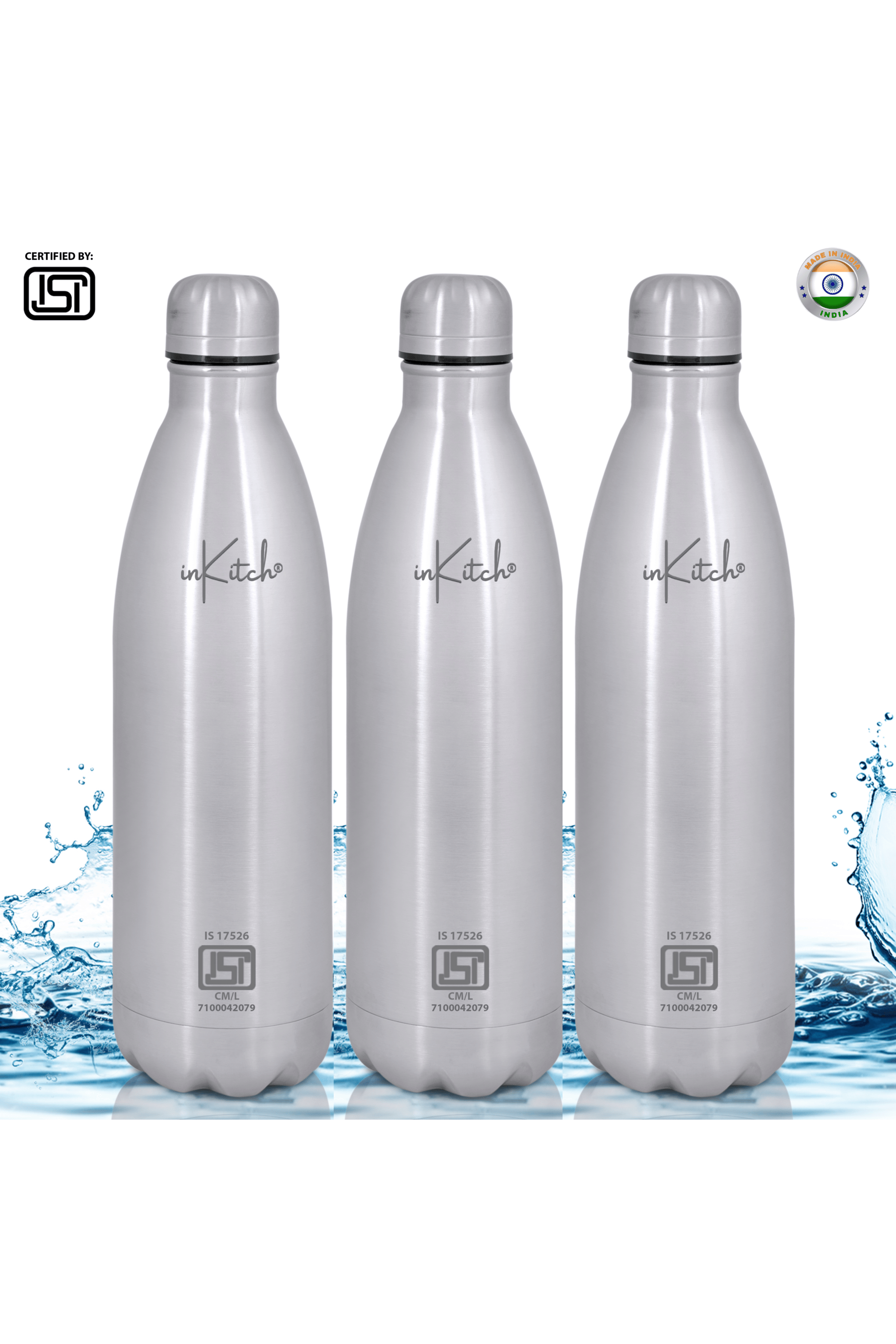     			inKitch Double Walled Vacuum Silver Thermosteel Flask ( 1000 ml ) - Pack of 3