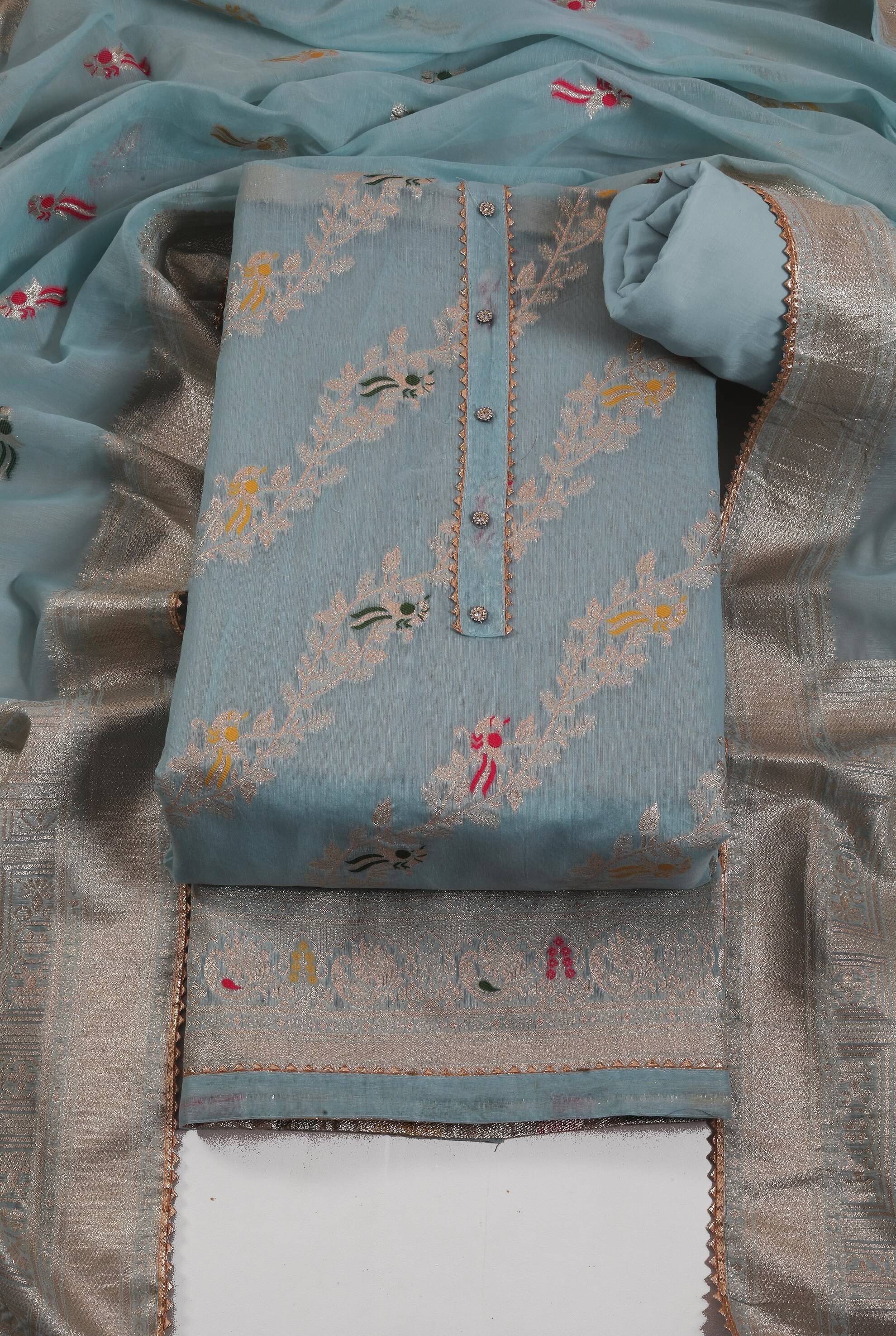 tavas Unstitched Jacquard Self Design Dress Material - Blue ( Pack of 1 )     			tavas Unstitched Jacquard Self Design Dress Material - Blue ( Pack of 1 )