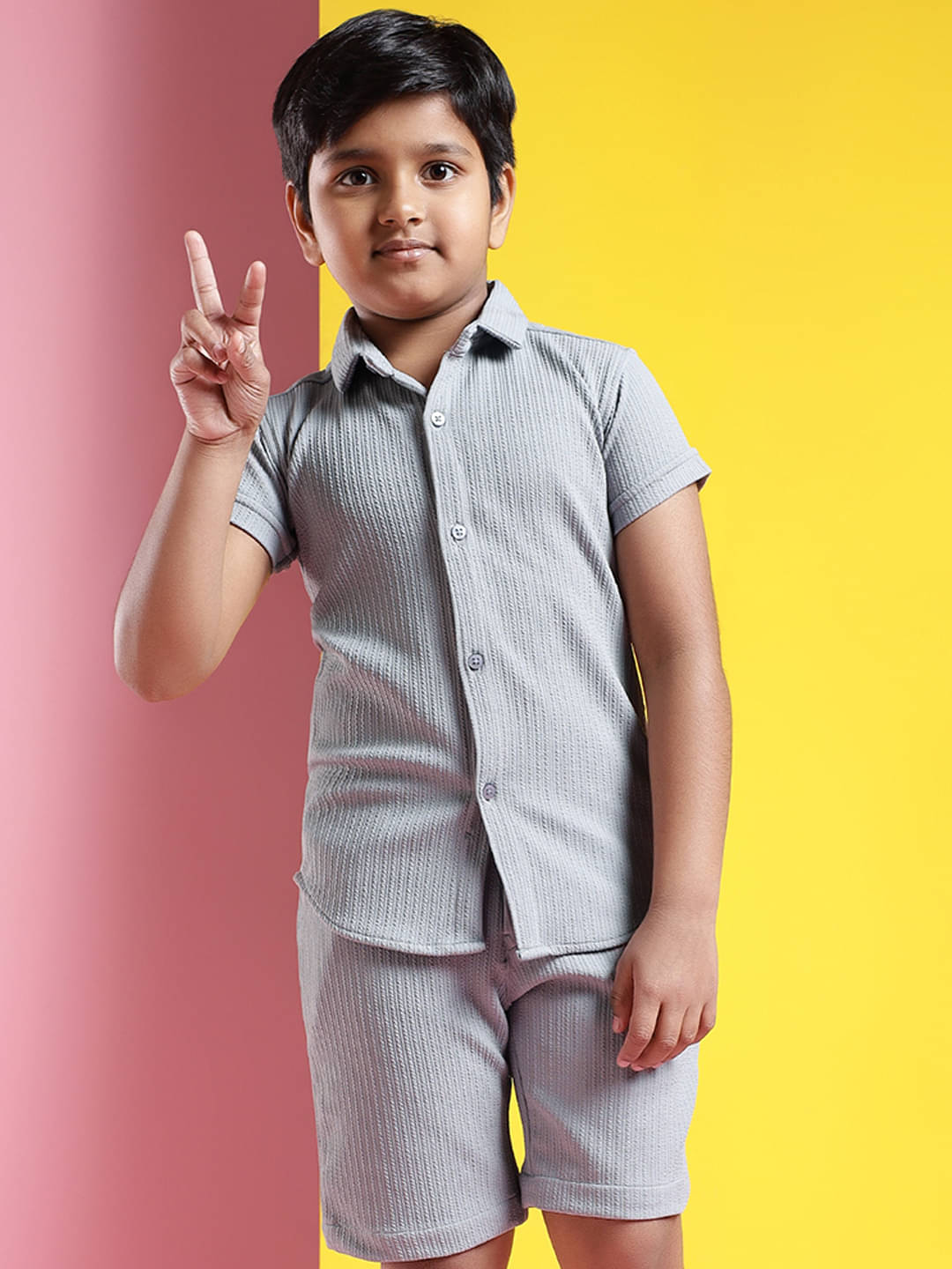     			ALY JOHN Pack of 1 Baby Boys Cotton Shirt & Shorts Set ( Grey )