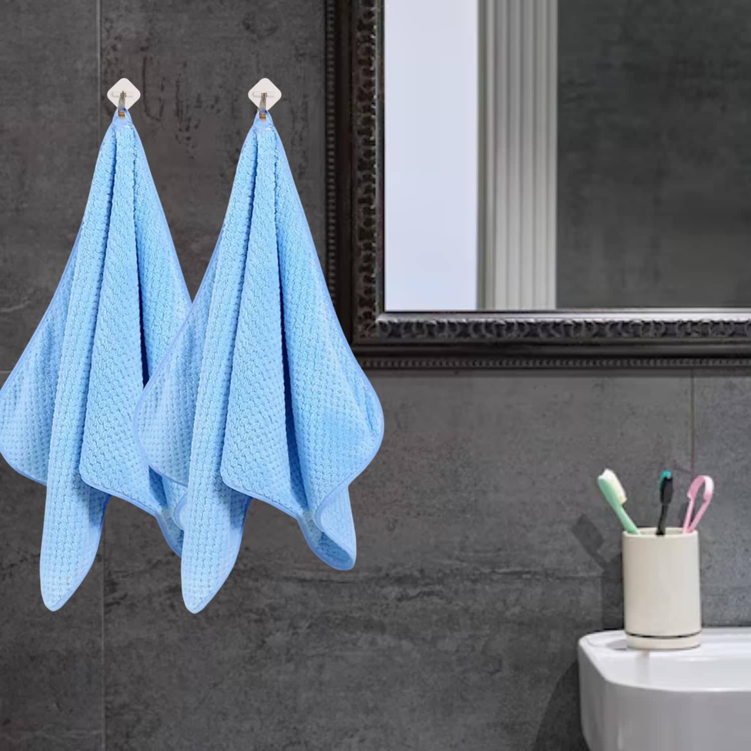 BLUE HOME AND KITCHEN Pack of 2 Microfibre 301-350 -GSM Hand Towel ( Blue ) - Towels | Buy online on ZillyBuy